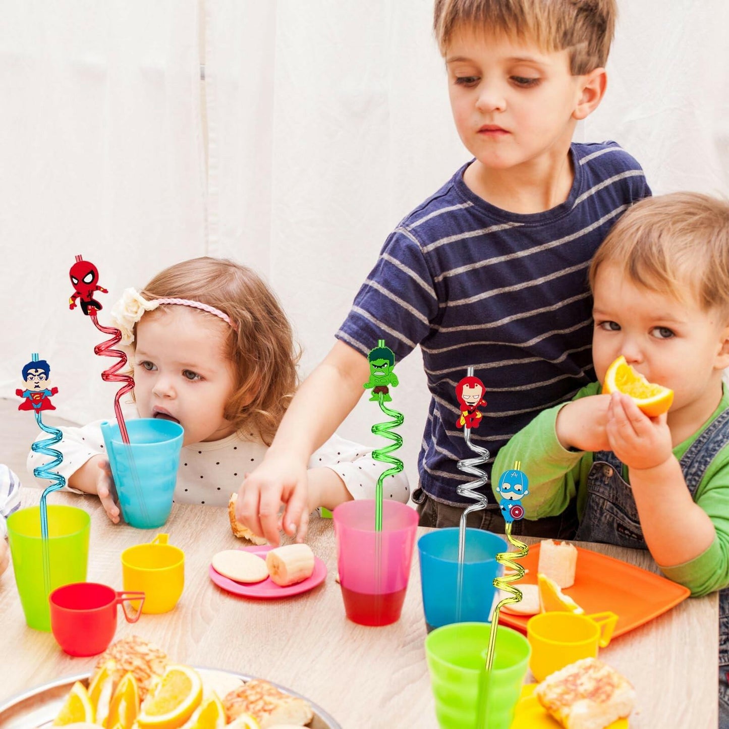 Generic 24Pcs Superhero Plastic Reusable Party Straws Multicolour Birthday