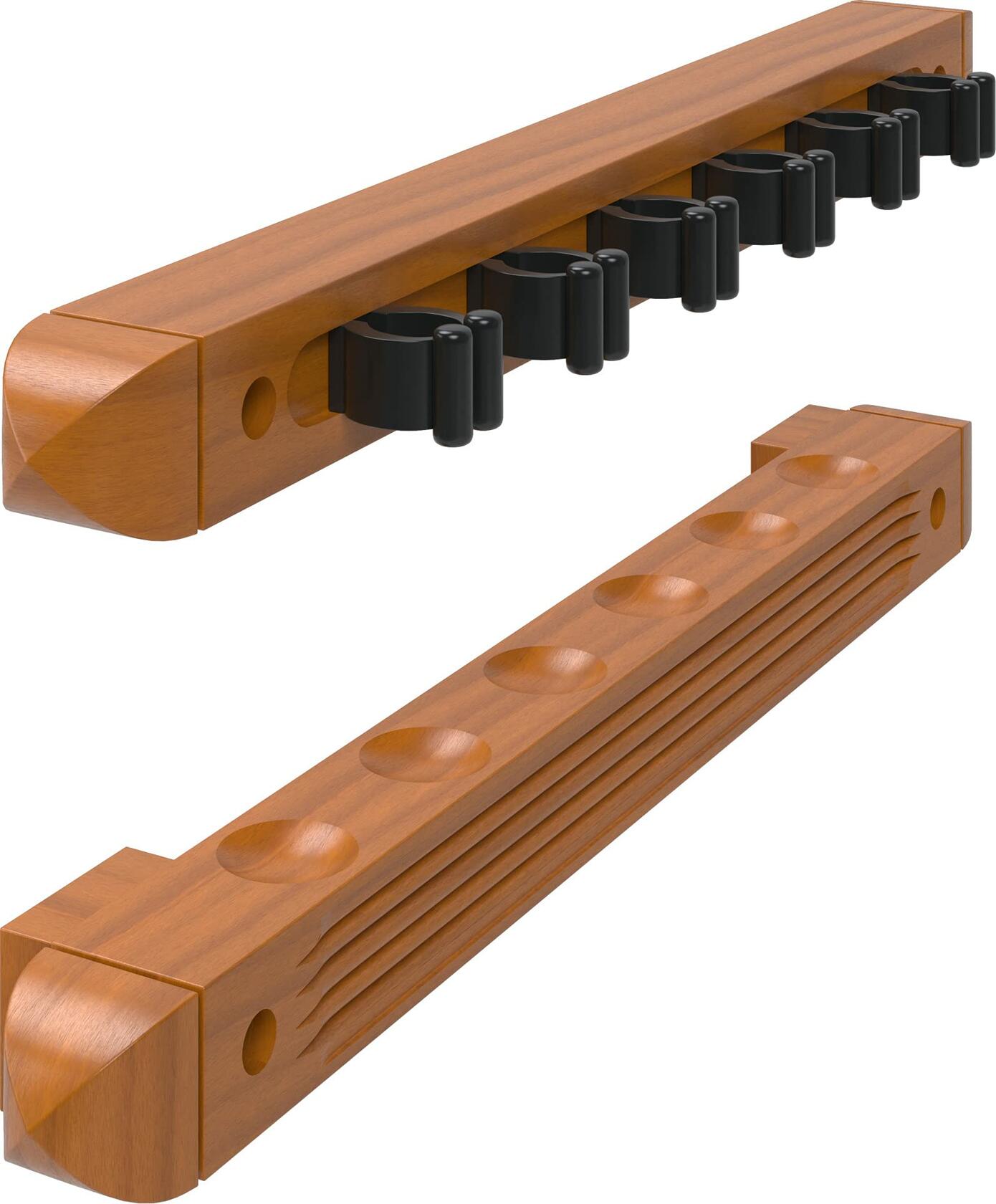 Fat Cat 2-Piece Wall Mounted Hardwood Billiard Cue Rack Holds 6 Cues