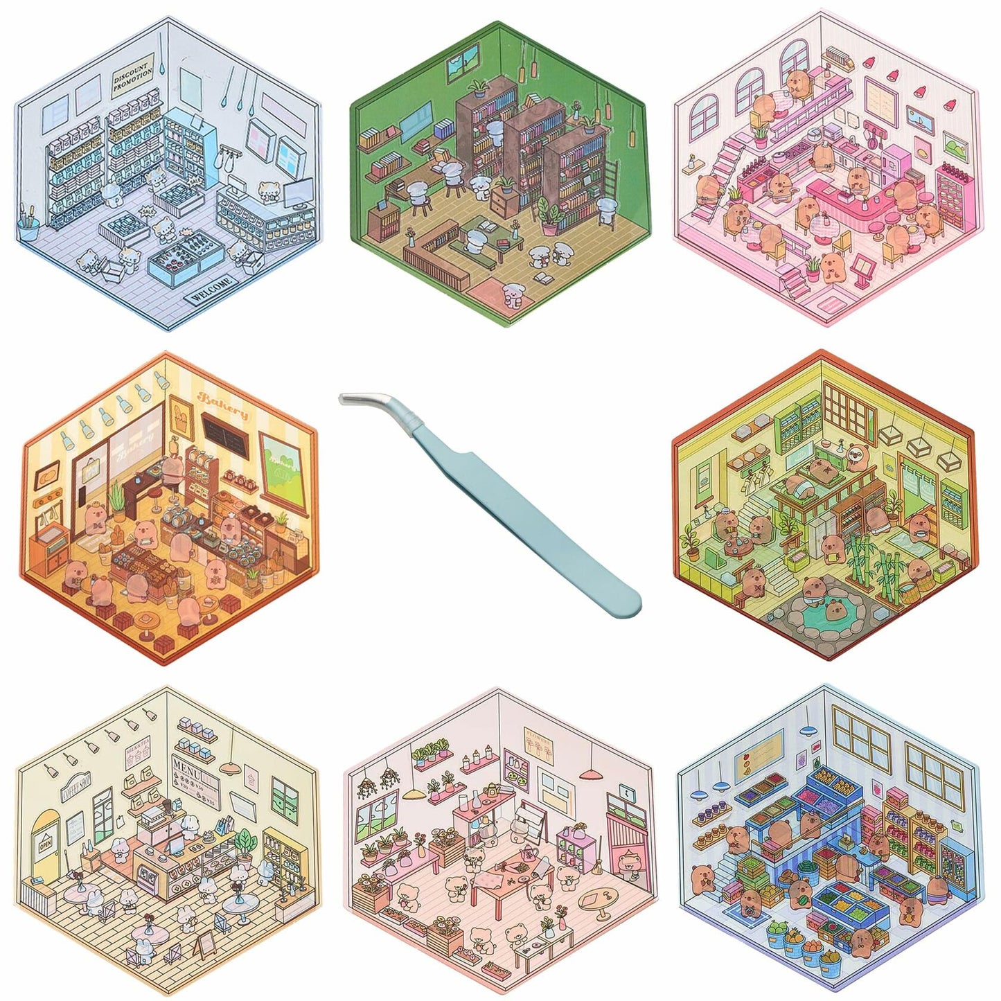 Zxvskr 8 Sets DIY 3D House Stickers Cartoon Colourful Convenience Fruit Flower