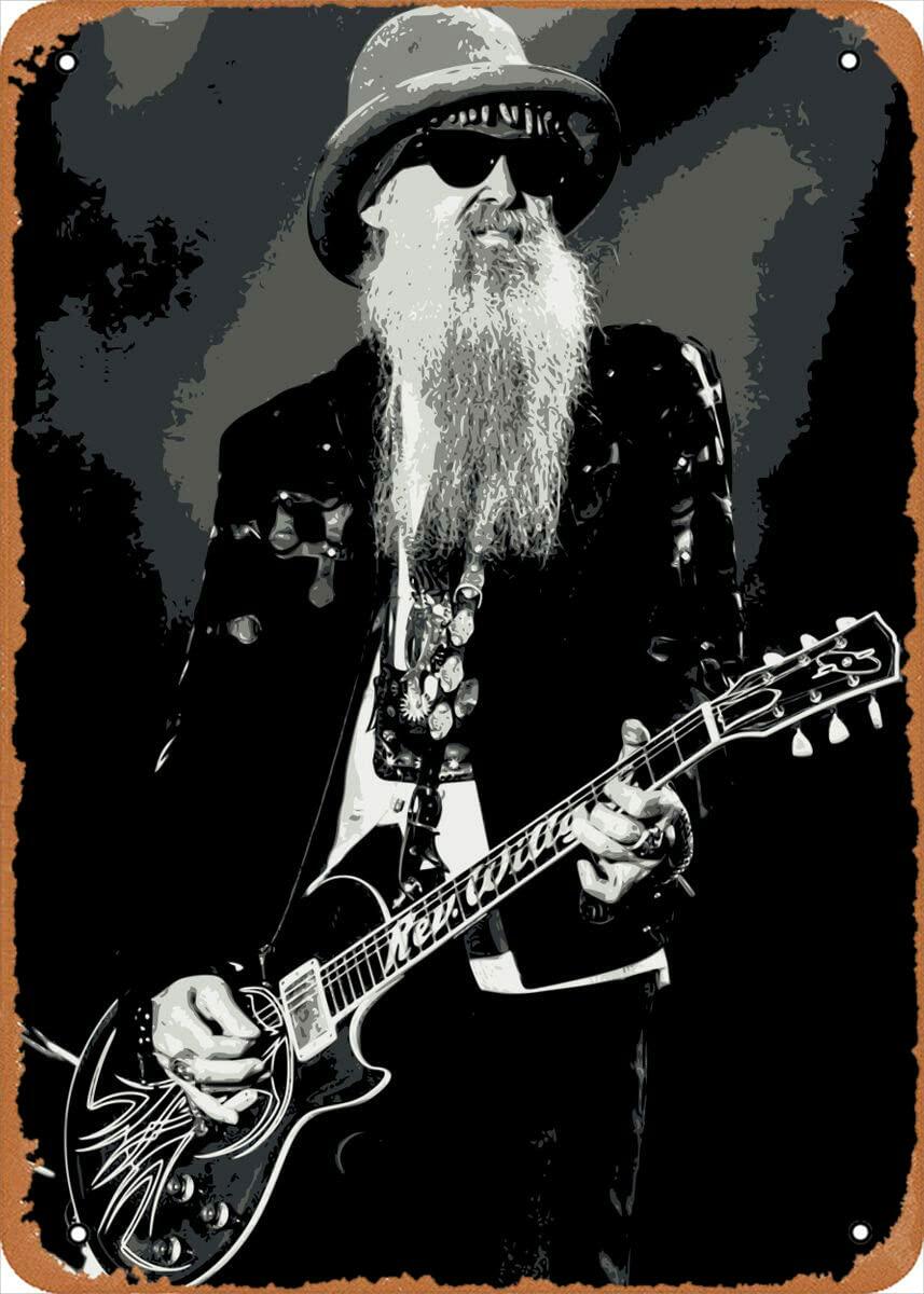 AirBnk Vintage Metal Tin Sign Billy Gibbons Guitar Retro 8x12 inch