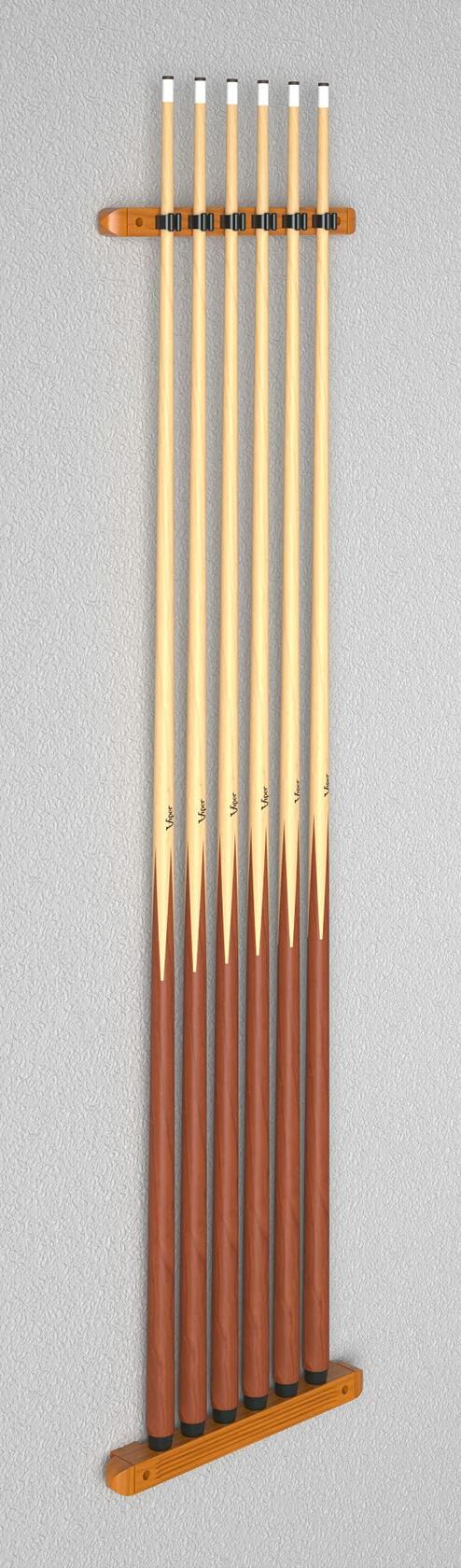 Fat Cat 2-Piece Wall Mounted Hardwood Billiard Cue Rack Holds 6 Cues