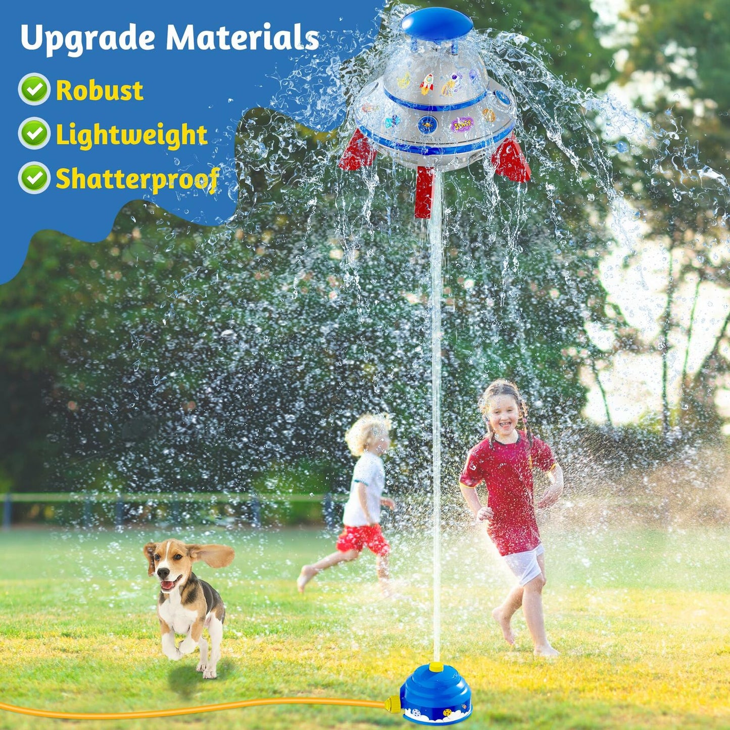 COCASES UFO Water Sprinkler Toy w/ Light Outdoor Summer Fun for Kids