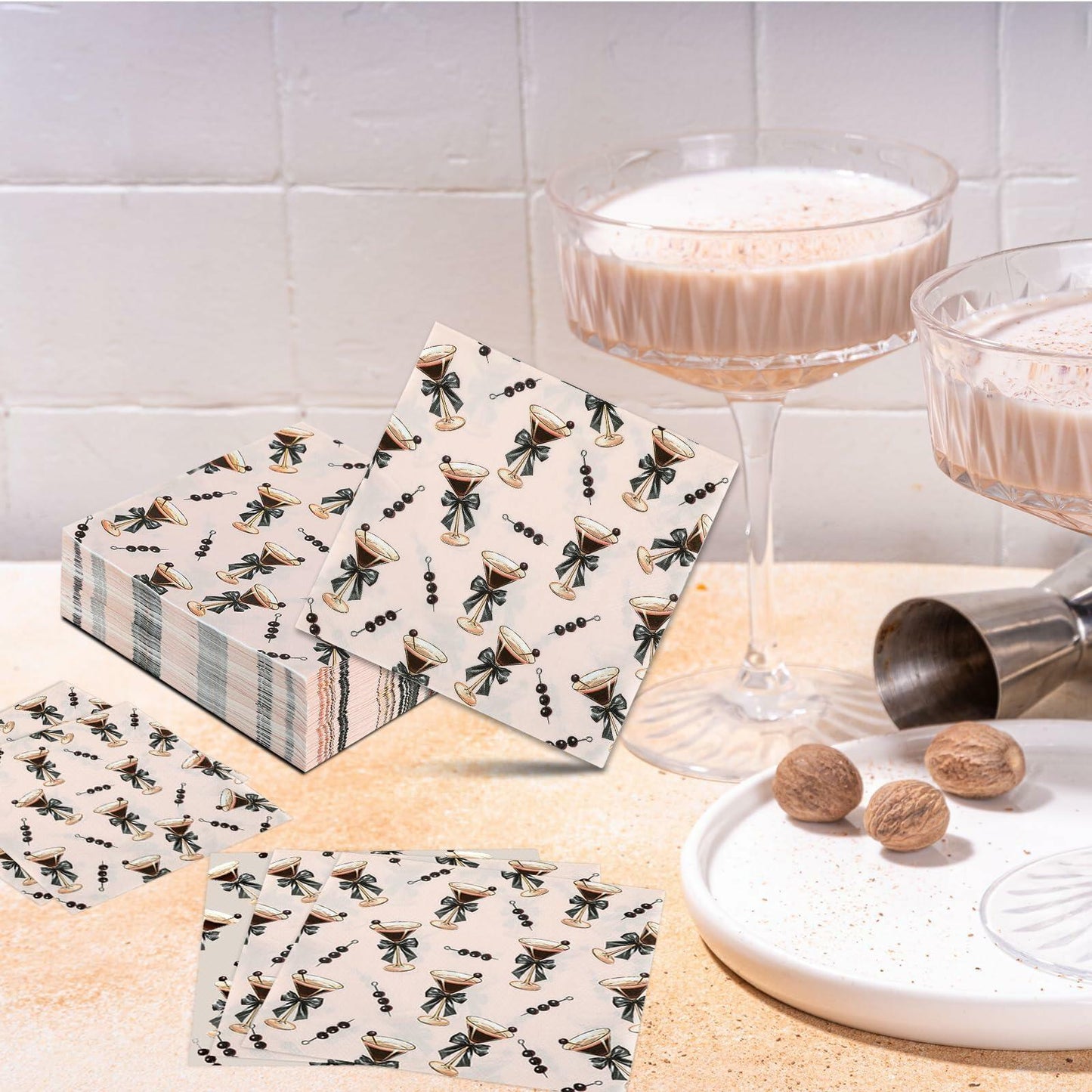 CHUNNIN Espresso Martini Napkins 50 PCS Brown Pink Disposable Paper Party