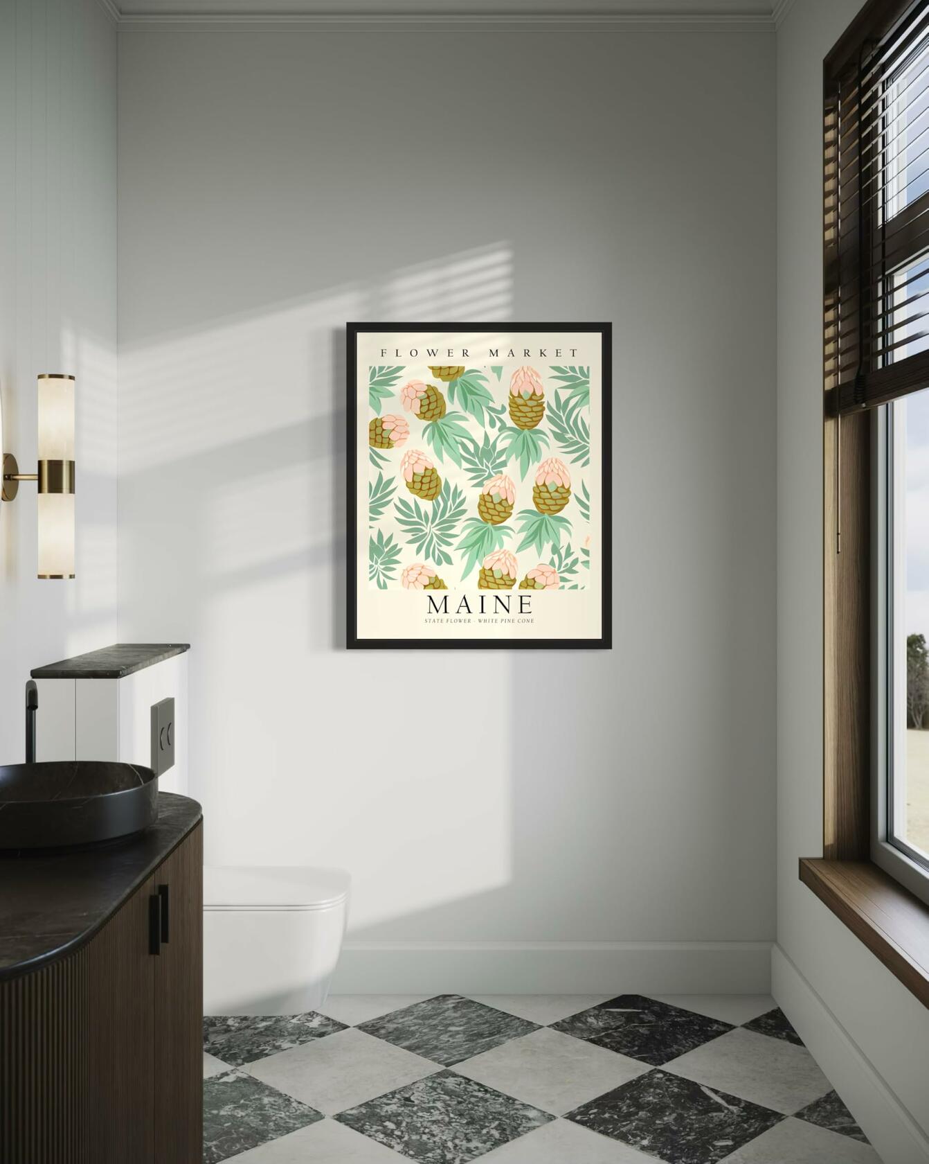 HomeArtPrint Maine Flower Market Botanical Floral Poster 8x10 Unframed