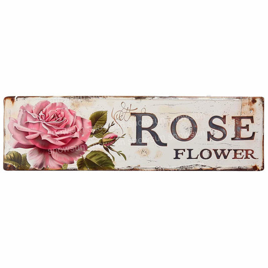 Snowsun Metal Tin Sign Pink Rose Flower Vintage Bar Decor 4x16 Inch