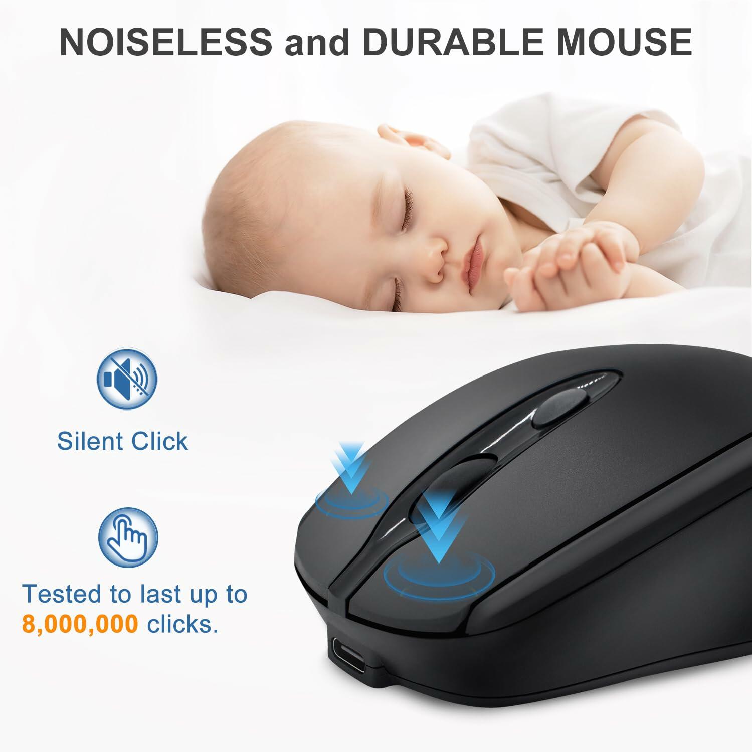 W-PROLUD Wireless Mouse Bluetooth 5.2 2.4G Dual Mode Ergonomic Pink