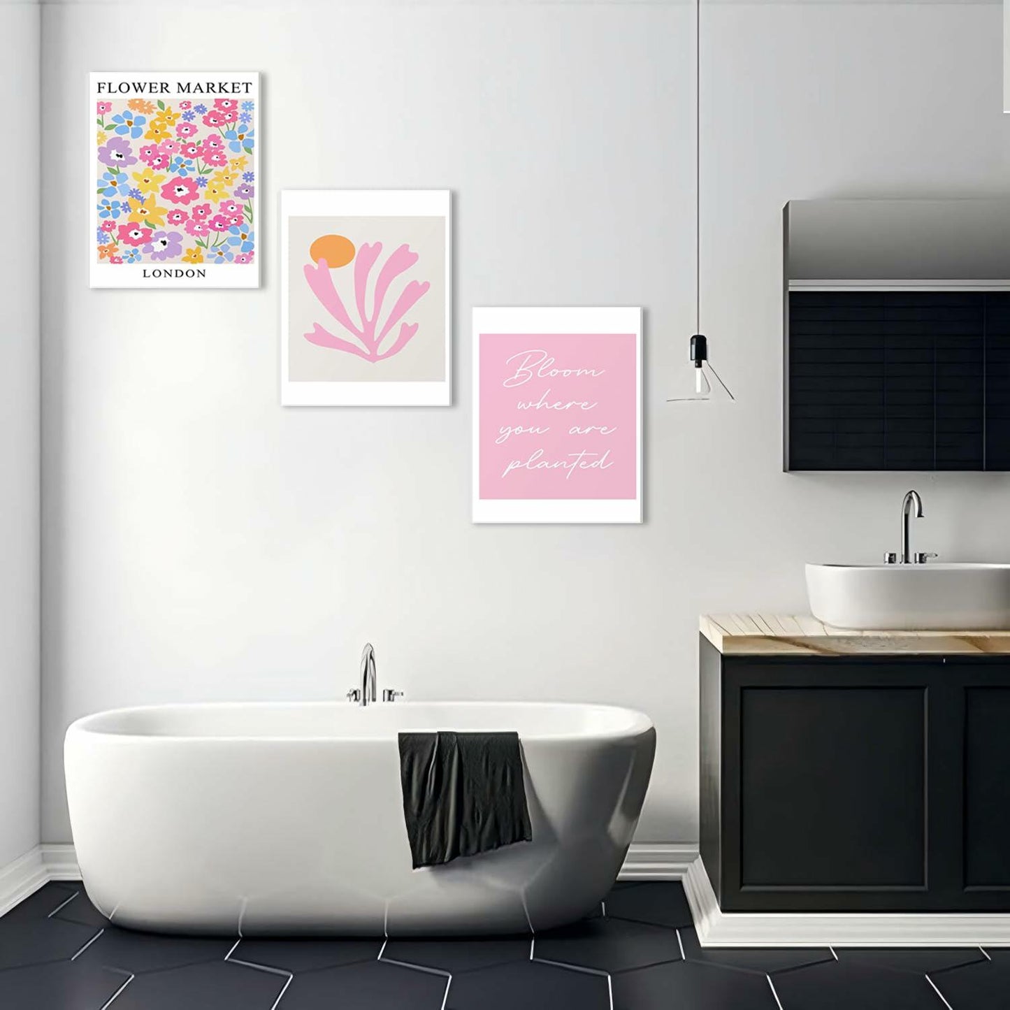 NOSUO Pink Wall Art Set of 3 Matisse Flowers Vintage Canvas 12x16 Inch Framed