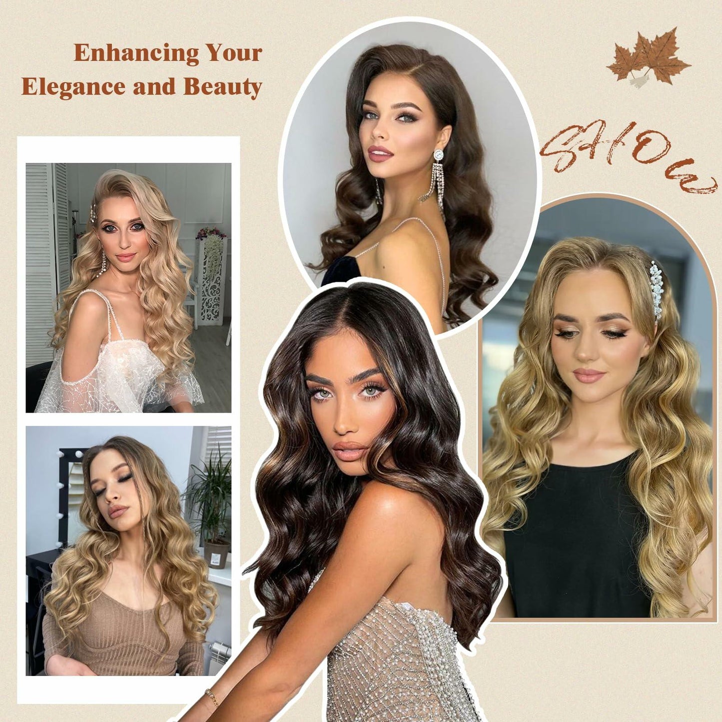 FESHFEN Invisible Wire Hair Extensions 20" Long Wavy Synthetic Black