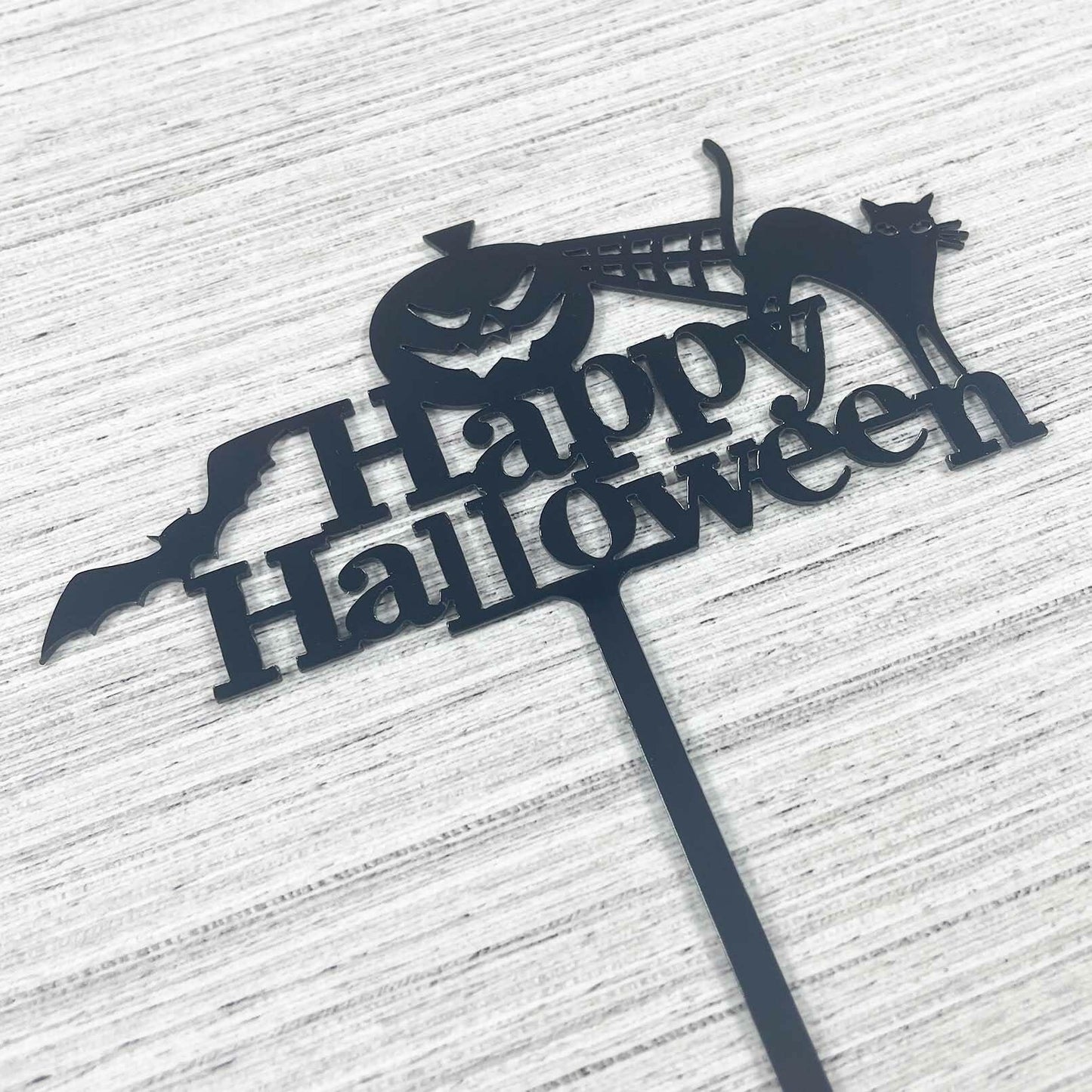 JIEEIN Happy Halloween Cake Topper Black Acrylic 1 Piece Party Décor