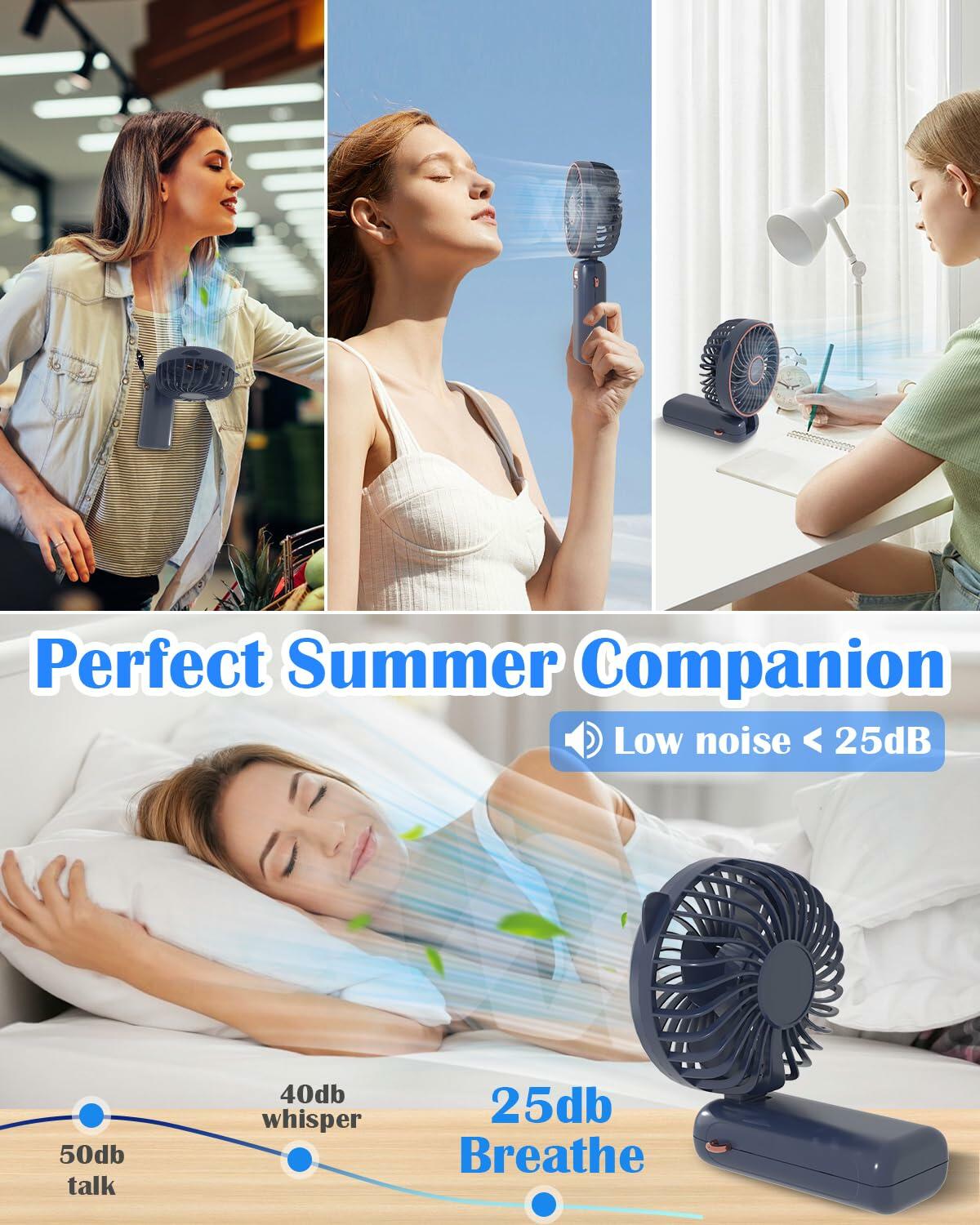 Akejrym Portable Handheld Fan 4000mAh LED Display 5 Speeds 90° Adjustable Blue