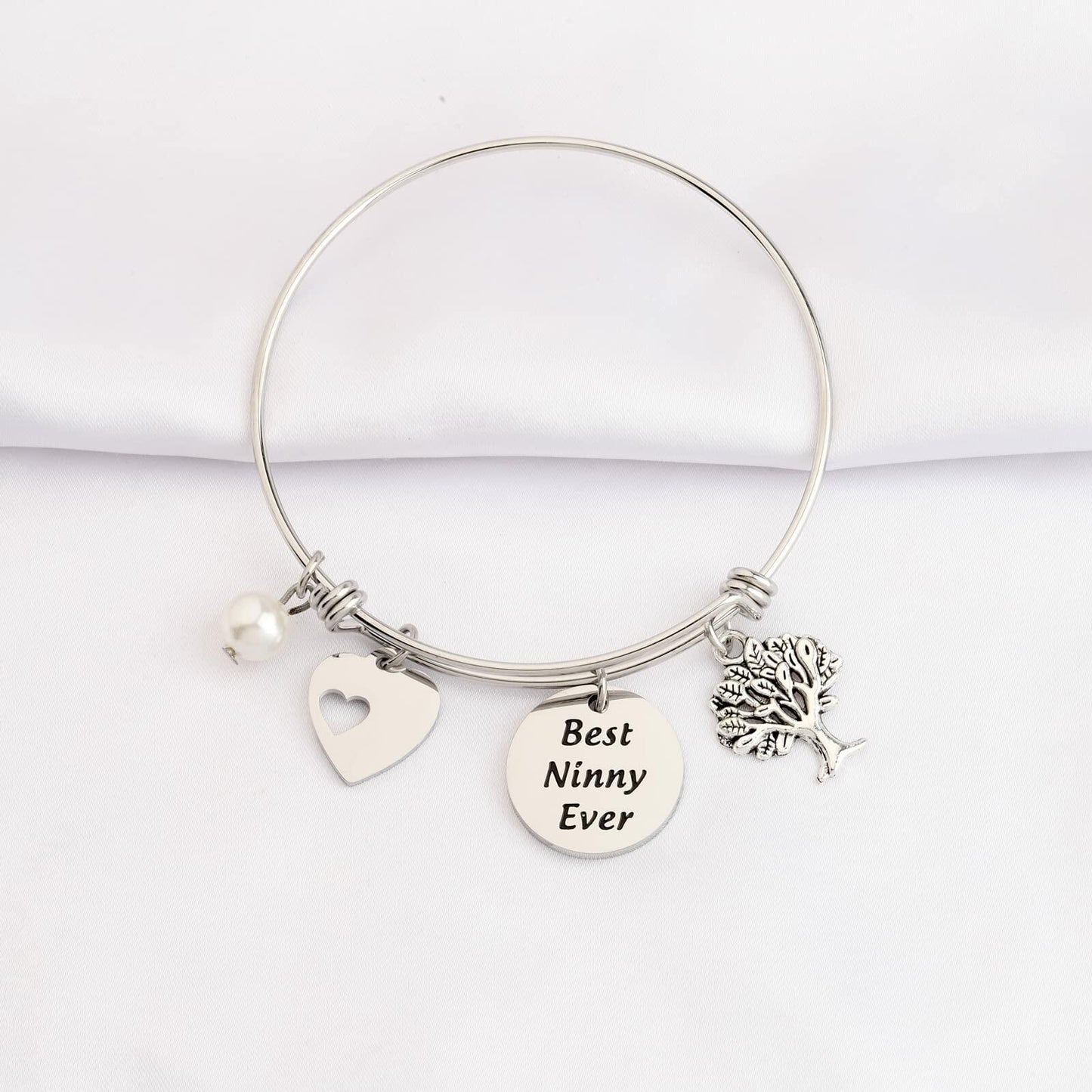 FEELMEM Best Ninny Ever Family Tree Bracelet Stainless Steel Box Chain