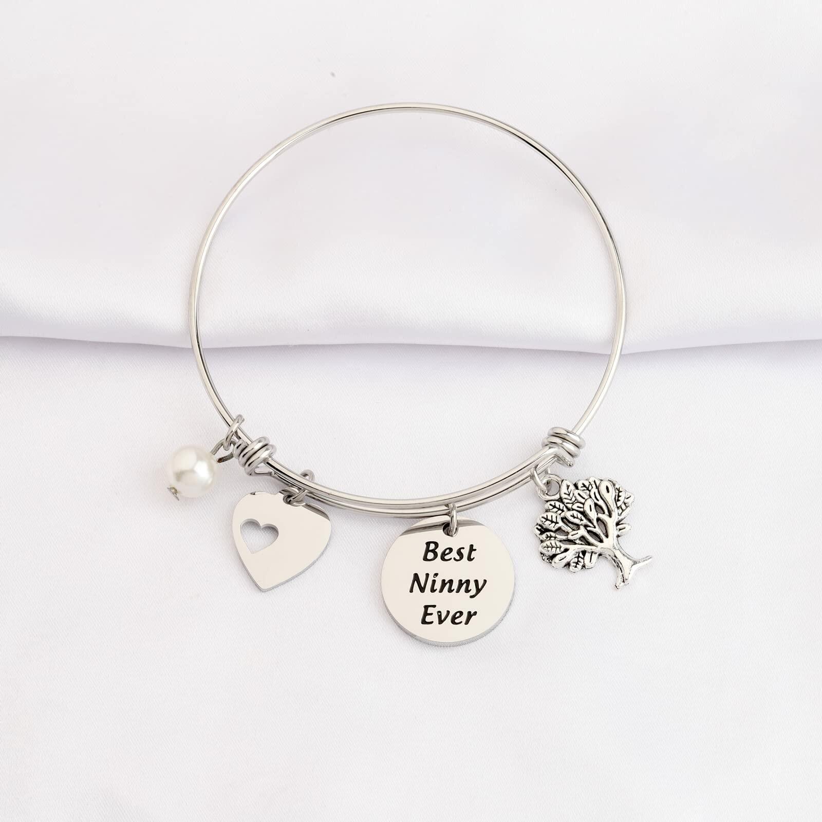 FEELMEM Best Ninny Ever Family Tree Bracelet Stainless Steel Box Chain