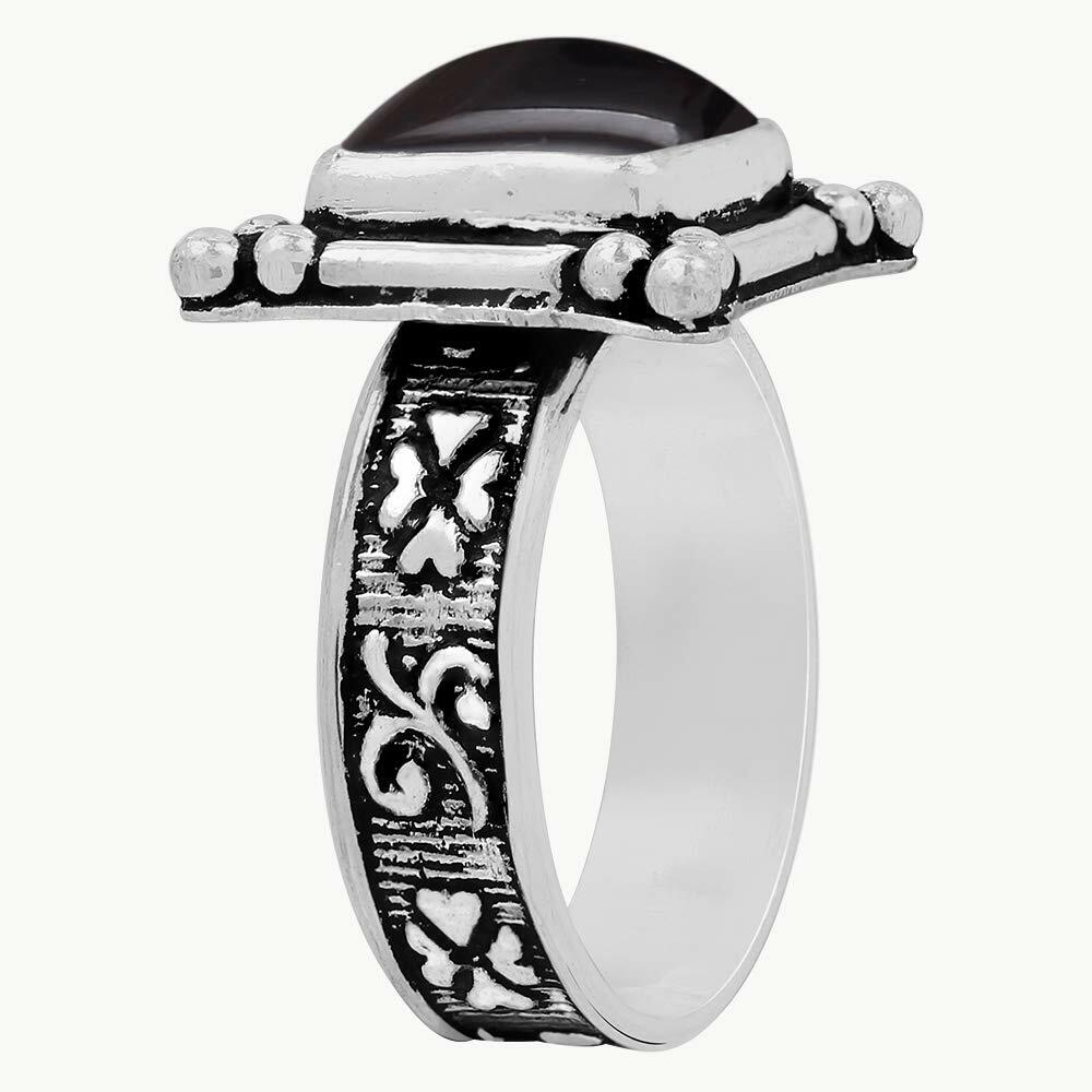 Natural Black Onyx 925 Silver Plated Ring Black Stone Size 5