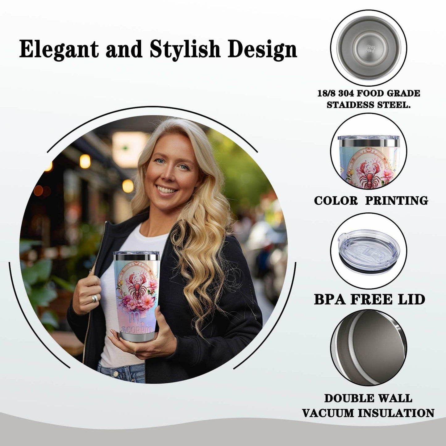 LLKJHGE Scorpio Zodiac 20oz Stainless Steel Insulated Tumbler with Lid