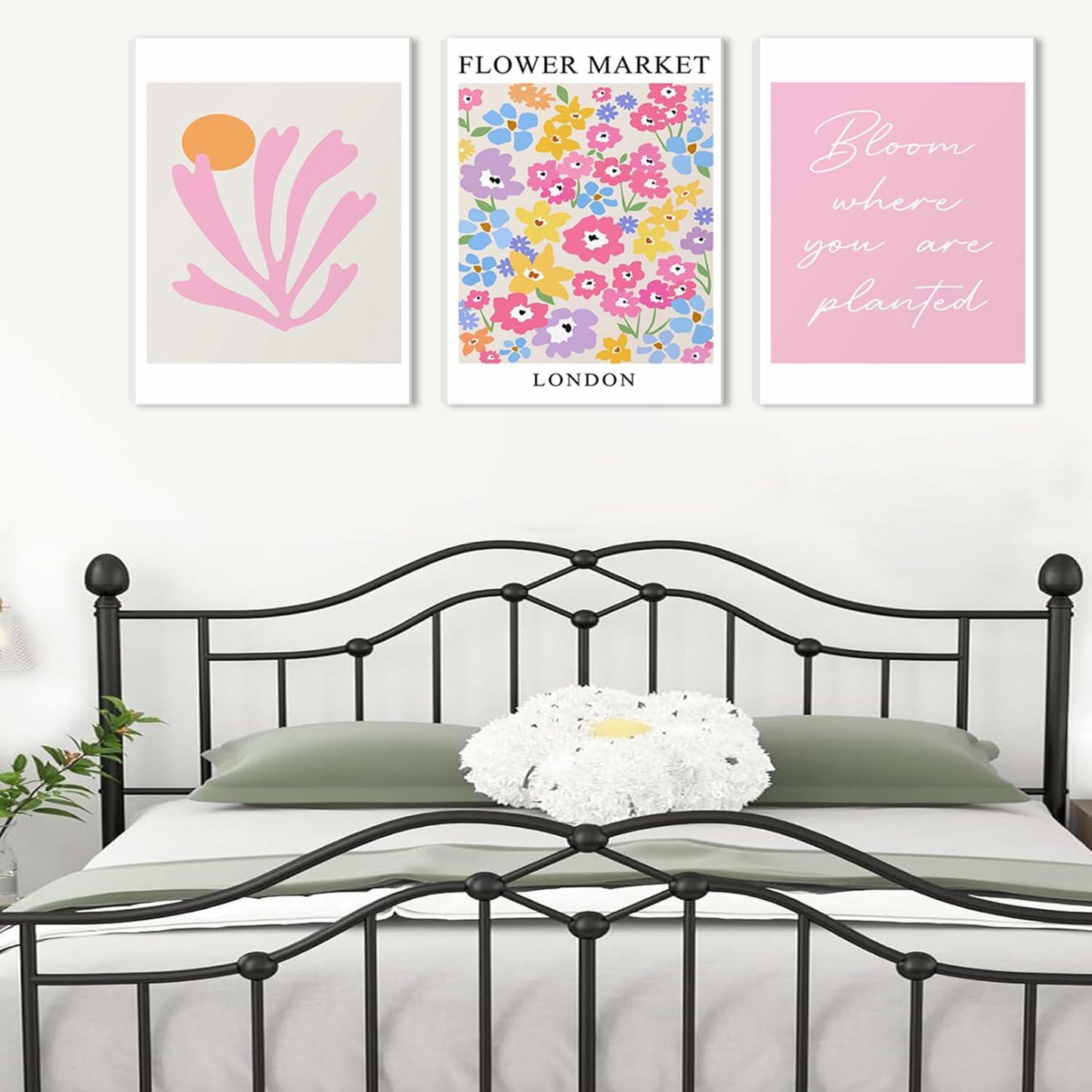 NOSUO Pink Wall Art Set of 3 Matisse Flowers Vintage Canvas 12x16 Inch Framed