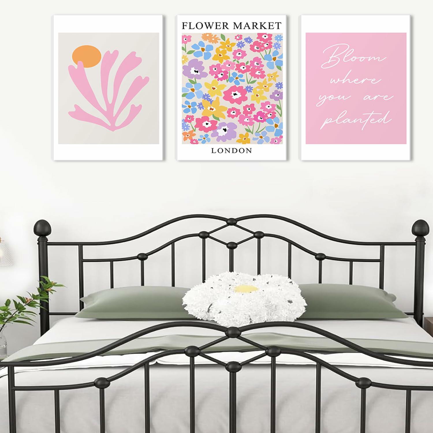 NOSUO Pink Wall Art Set of 3 Matisse Flowers Vintage Canvas 12x16 Inch Framed