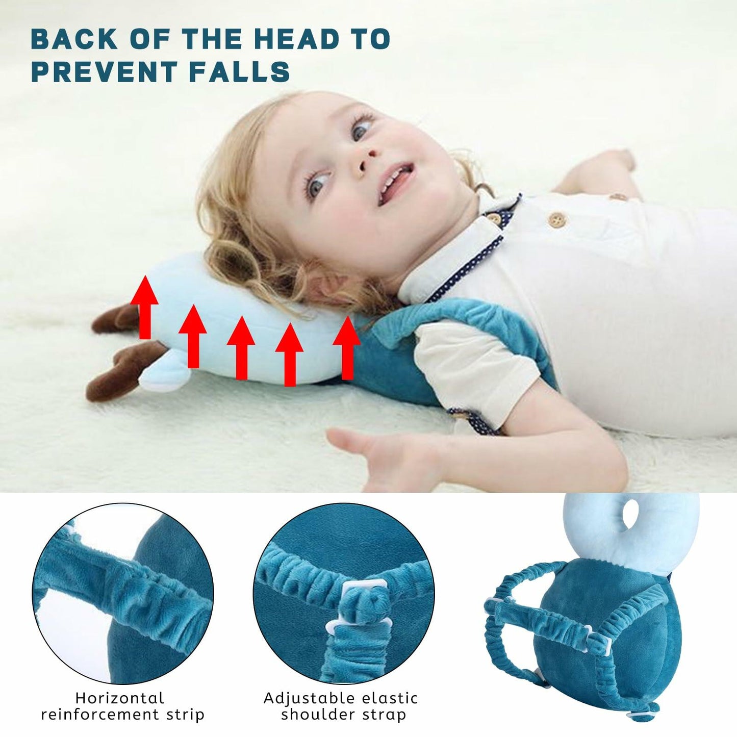 Loisdaro Baby Head Protector Adjustable Backpack Safety Mat Blue Deer