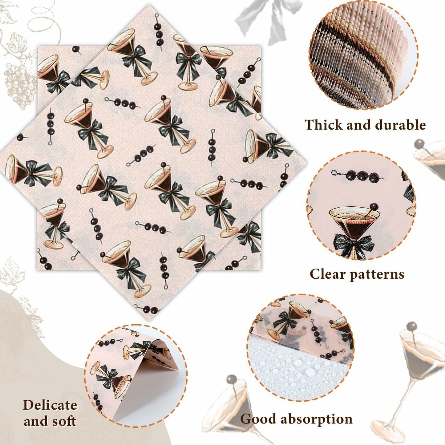 CHUNNIN Espresso Martini Napkins 50 PCS Brown Pink Disposable Paper Party