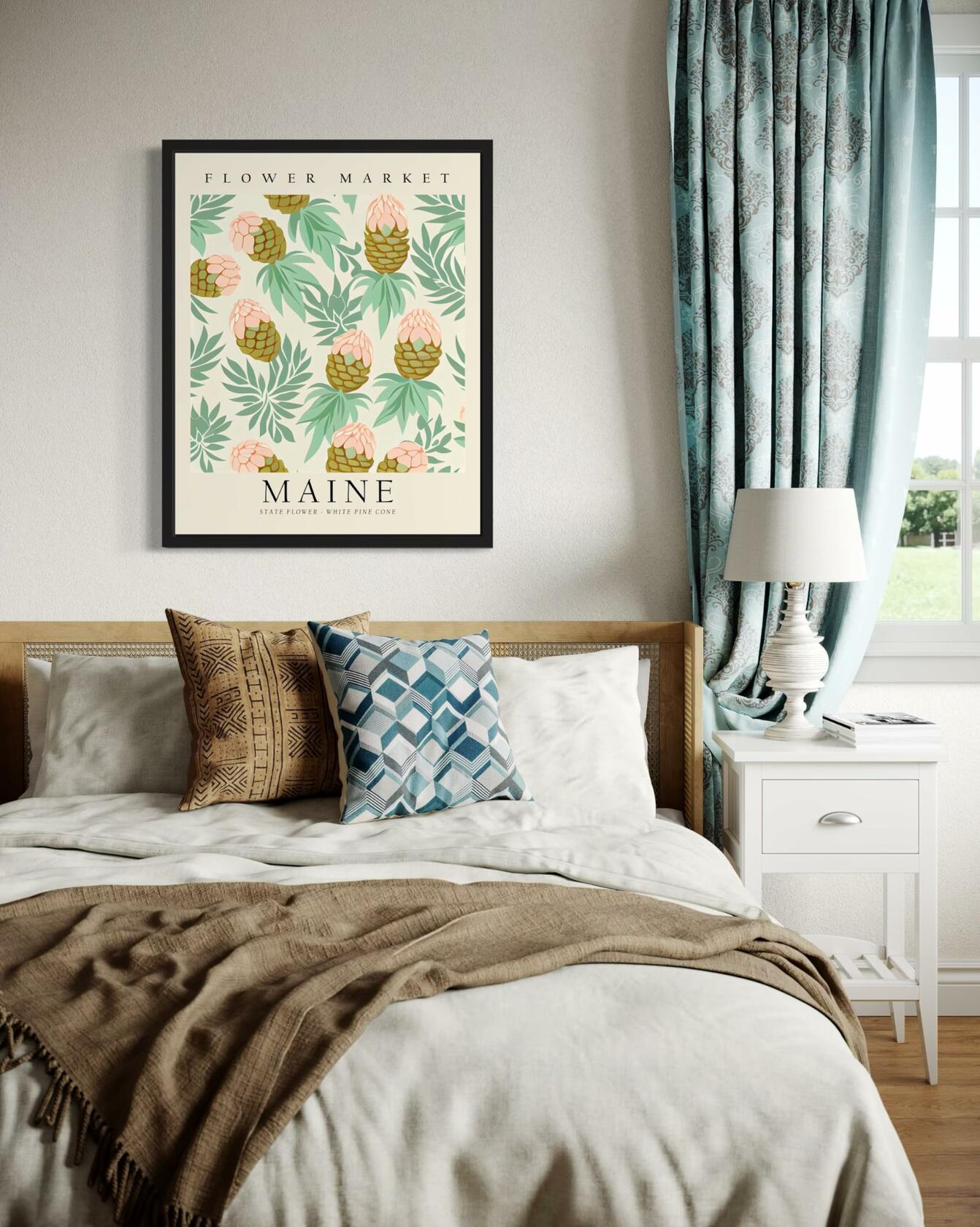 HomeArtPrint Maine Flower Market Botanical Floral Poster 8x10 Unframed