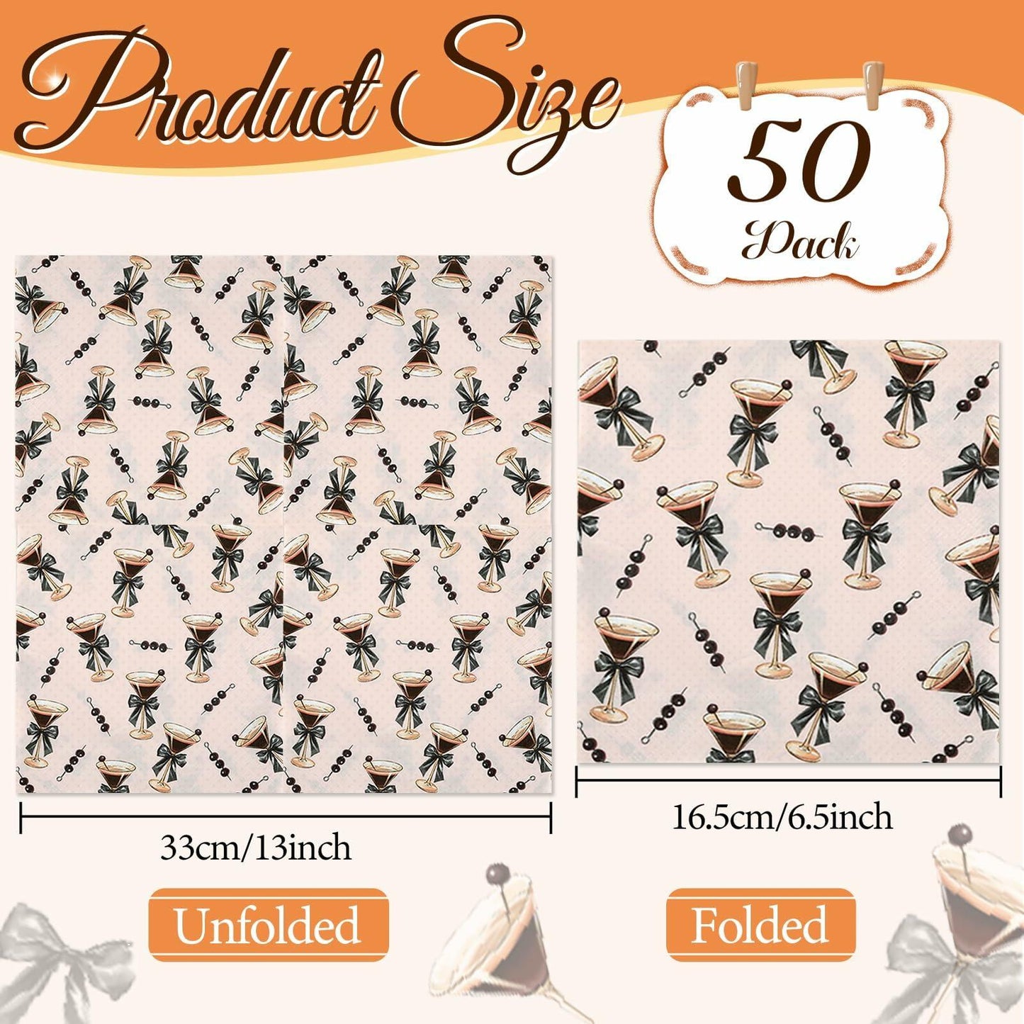 CHUNNIN Espresso Martini Napkins 50 PCS Brown Pink Disposable Paper Party