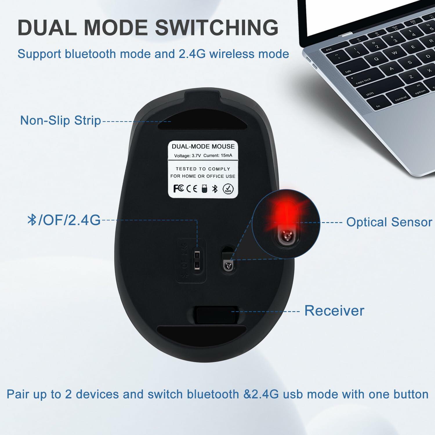 W-PROLUD Wireless Mouse Bluetooth 5.2 2.4G Dual Mode Ergonomic Pink