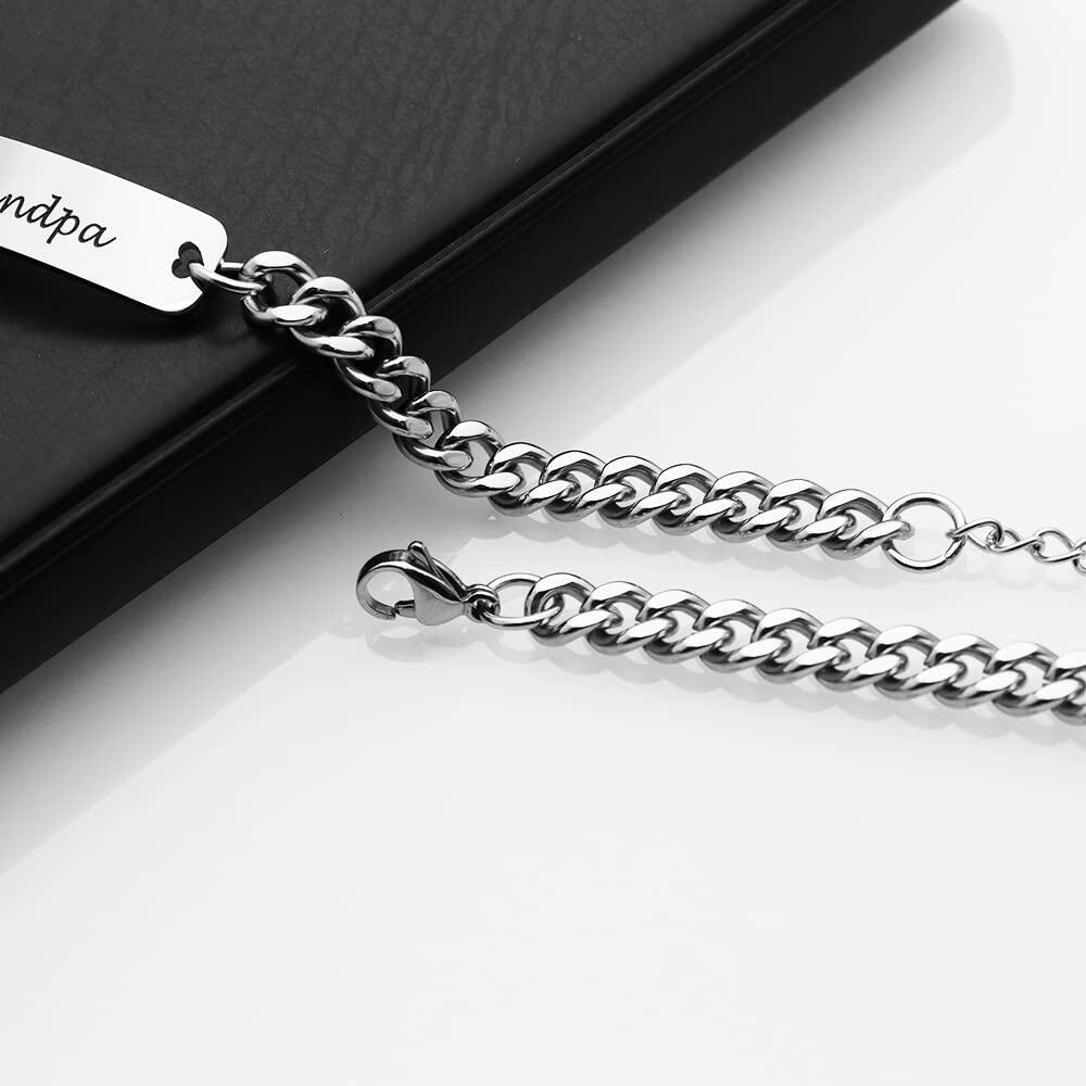 Huiuy Engraved DAD Stainless Steel Link Bracelet Silver 9 Inch