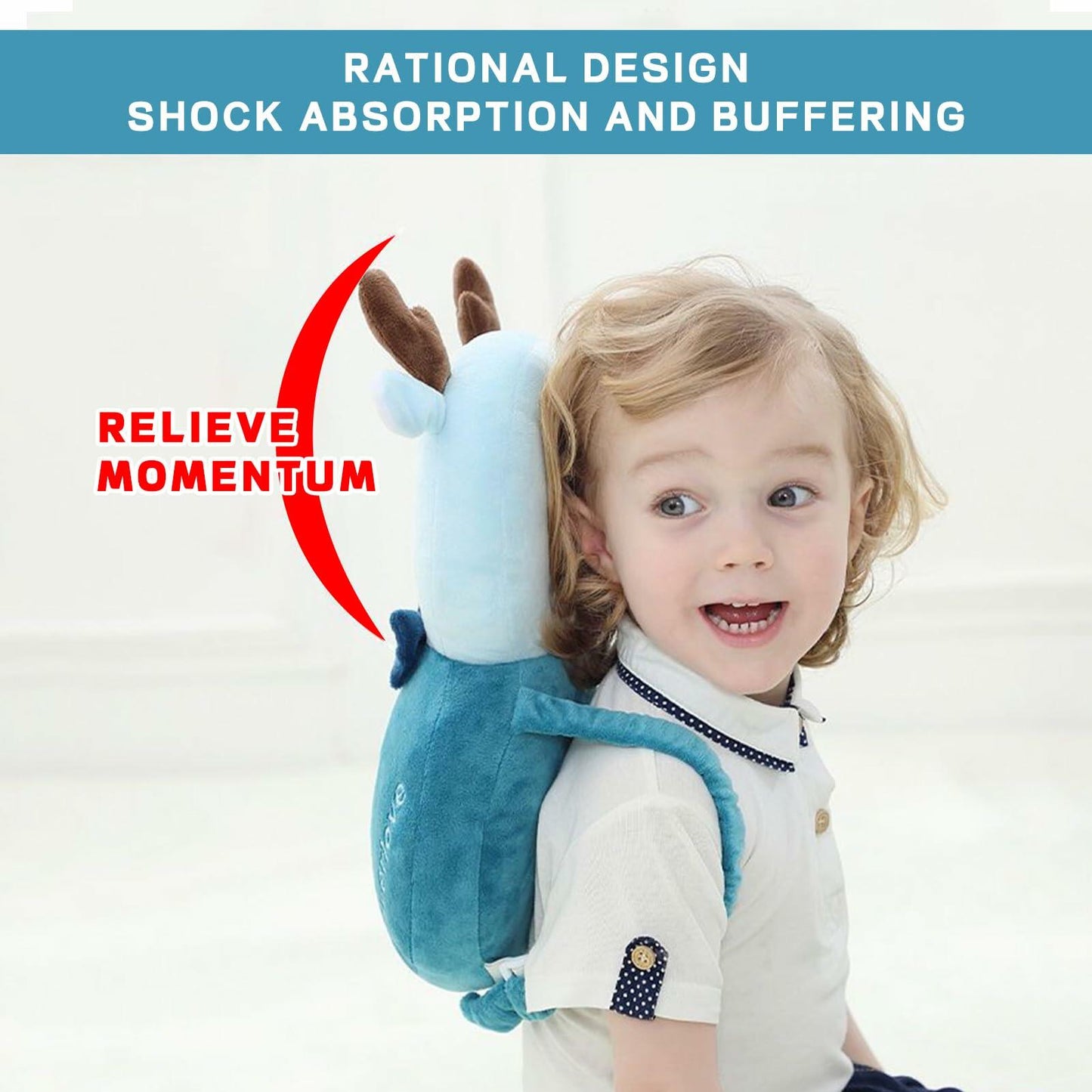 Loisdaro Baby Head Protector Adjustable Backpack Safety Mat Blue Deer