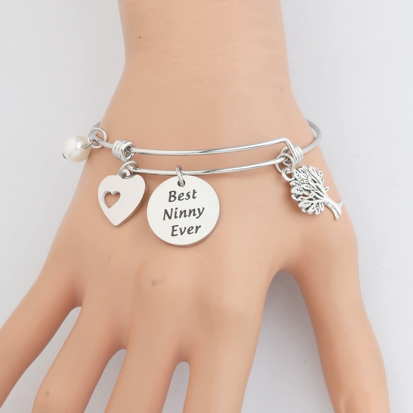 FEELMEM Best Ninny Ever Family Tree Bracelet Stainless Steel Box Chain