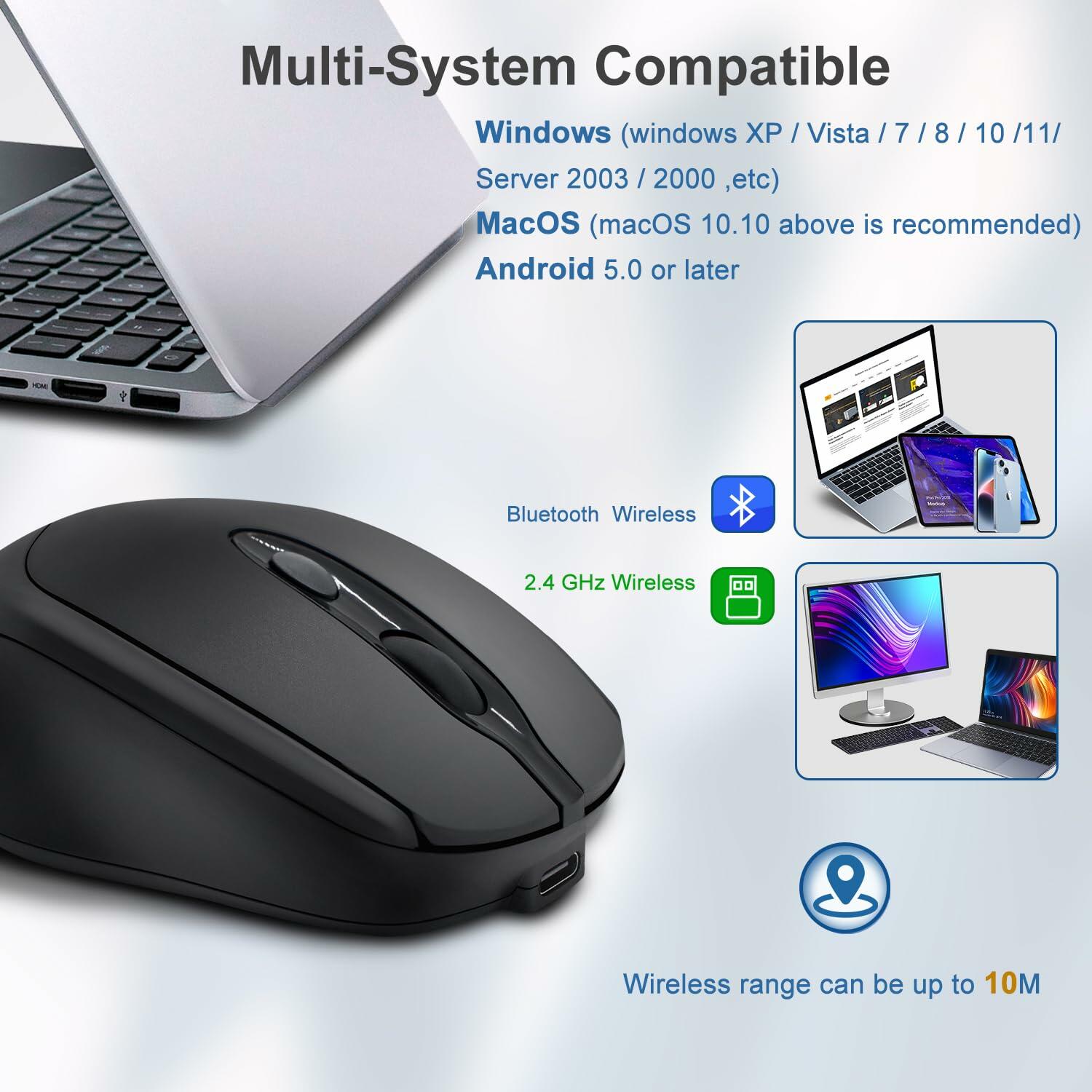 W-PROLUD Wireless Mouse Bluetooth 5.2 2.4G Dual Mode Ergonomic Pink