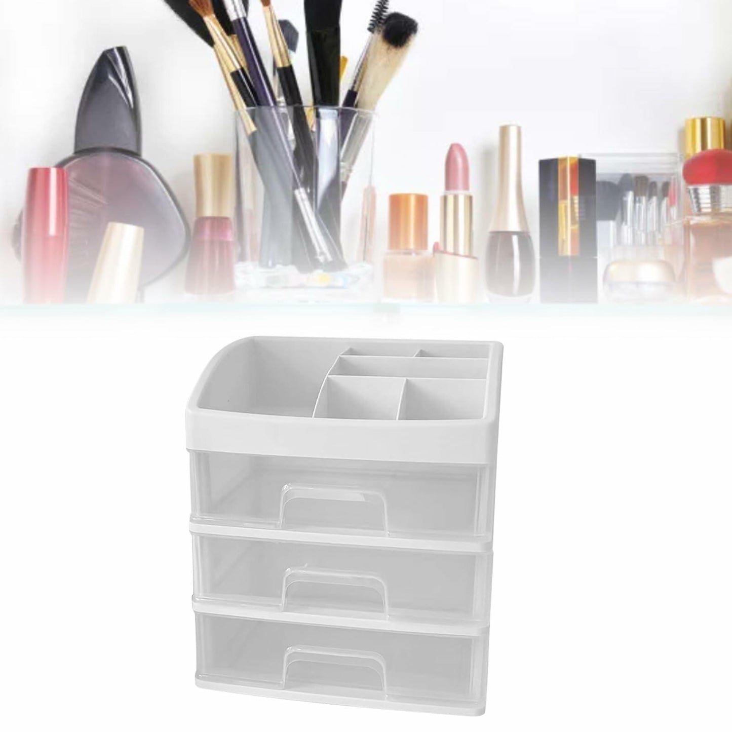 [Like New] JDEFARF Clear Desktop Storage Organizer 3 Drawers Transparent Makeup Box