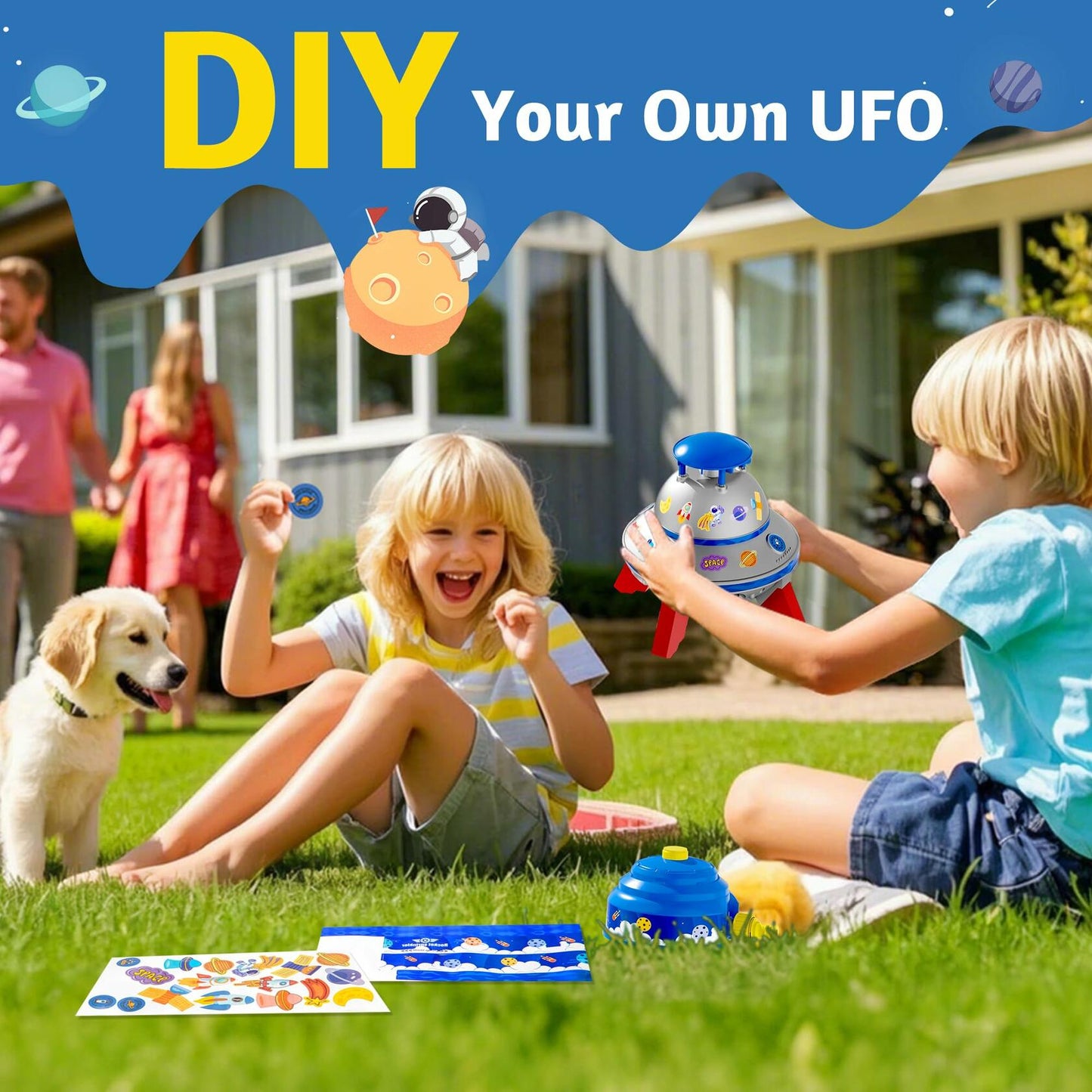 COCASES UFO Water Sprinkler Toy w/ Light Outdoor Summer Fun for Kids