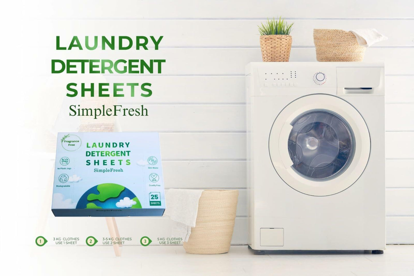 Simple Fresh Laundry Detergent Sheets Fragrance Free 50 Loads Pack of 25