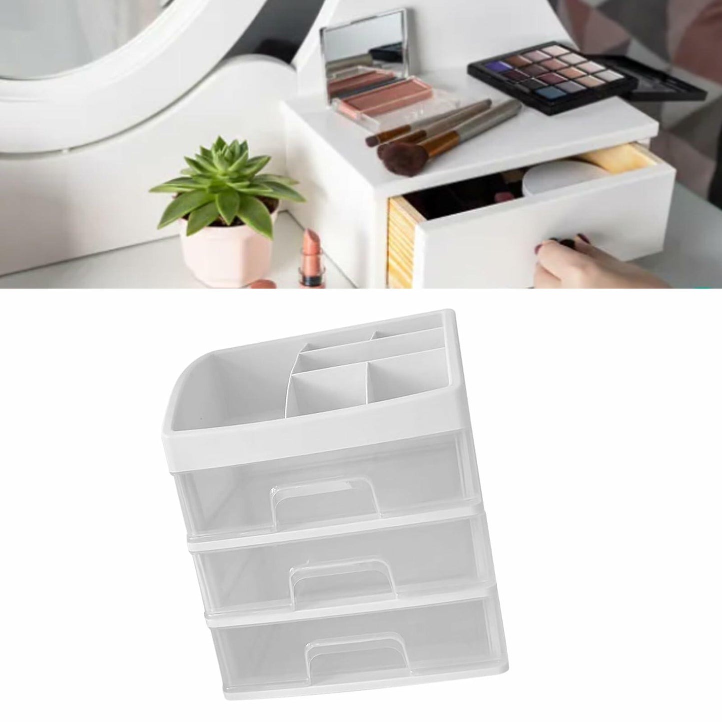 [Like New] JDEFARF Clear Desktop Storage Organizer 3 Drawers Transparent Makeup Box