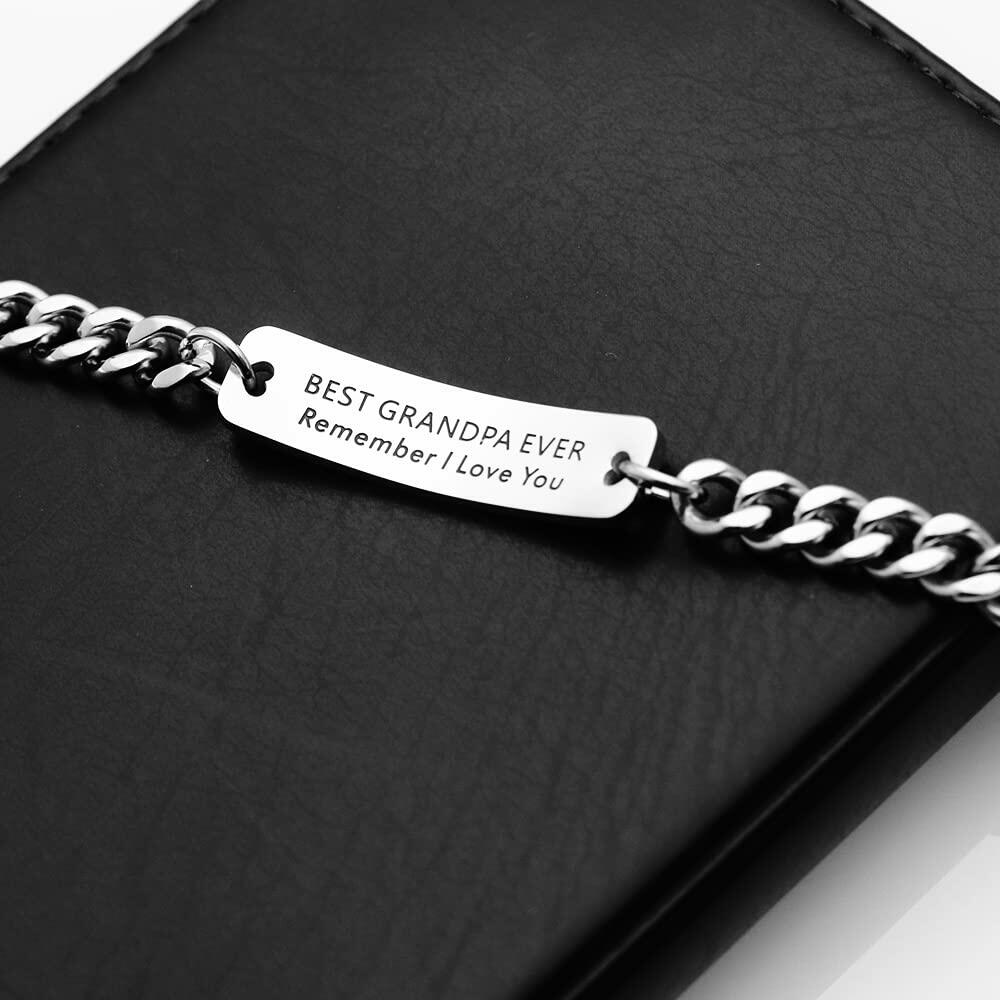 Huiuy Engraved DAD Stainless Steel Link Bracelet Silver 9 Inch