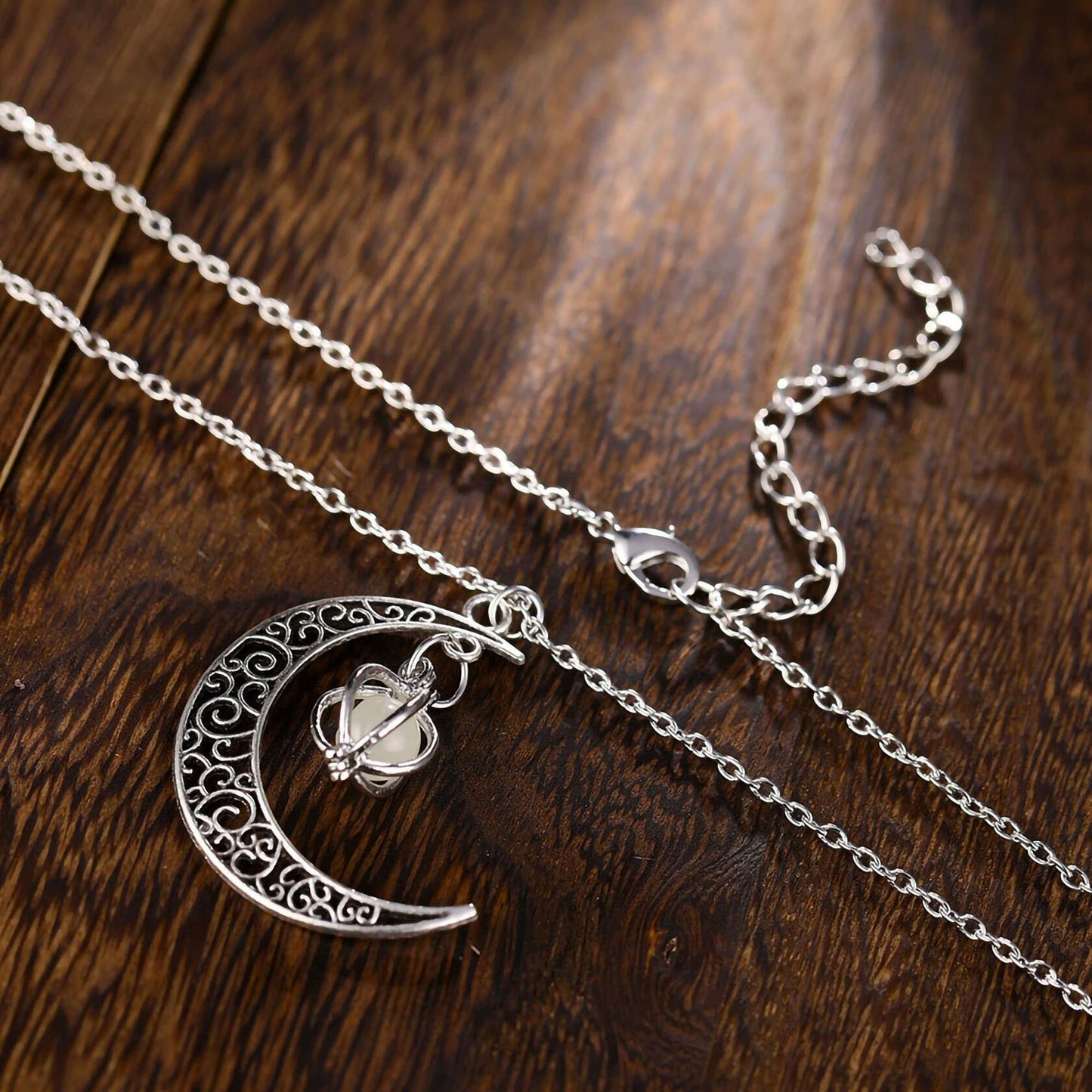 Anvirtue Moonstone Glow Necklace Pendant Chain Green Healing Quartz Alloy