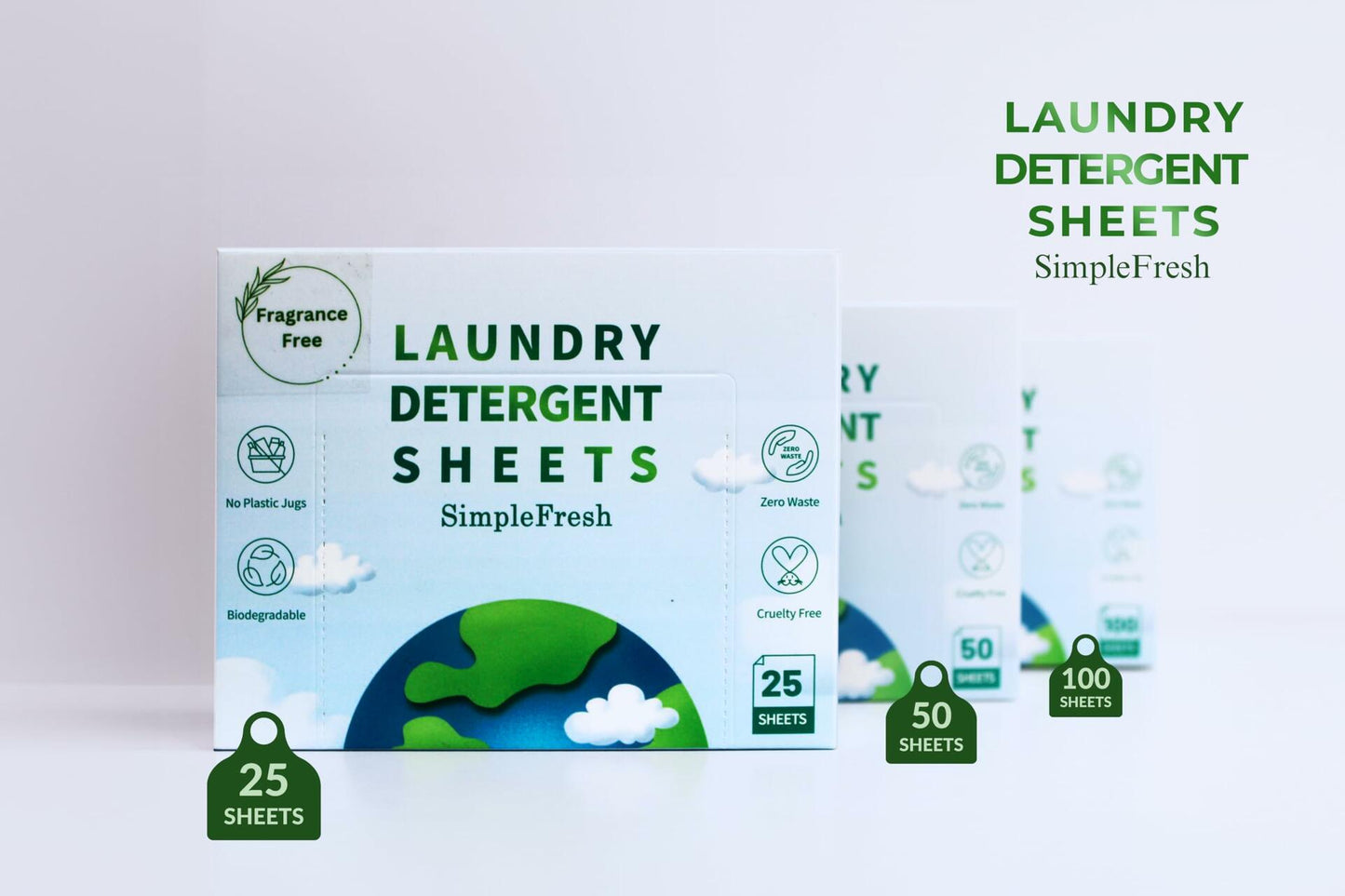 Simple Fresh Laundry Detergent Sheets Fragrance Free 50 Loads Pack of 25