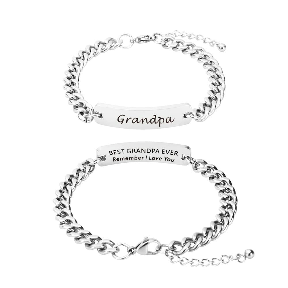 Huiuy Engraved DAD Stainless Steel Link Bracelet Silver 9 Inch