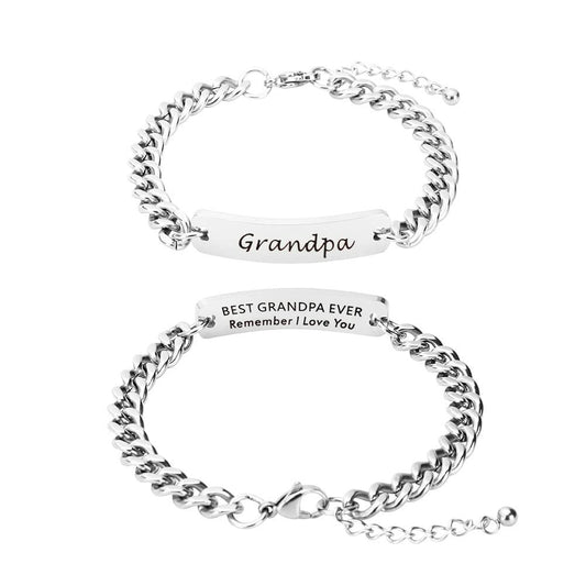 Huiuy Engraved DAD Stainless Steel Link Bracelet Silver 9 Inch