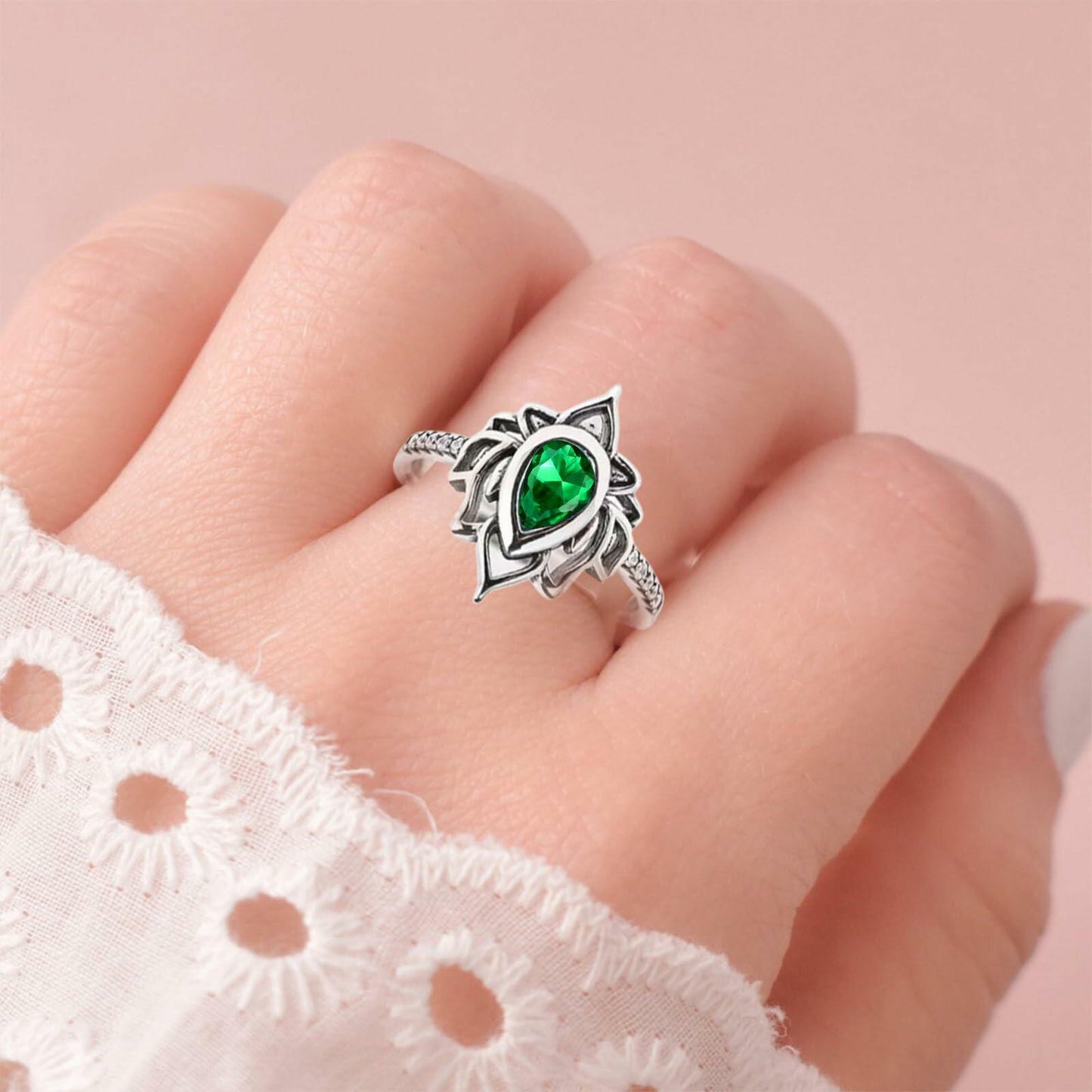 XMTYQ S925 Silver Lotus Flower Zircon Inspirational Ring Silver