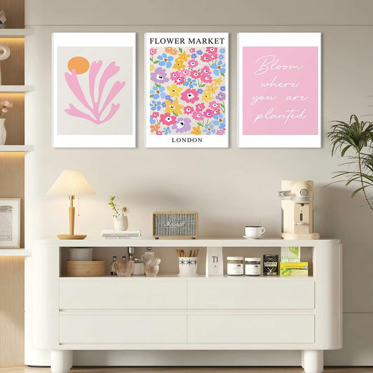 NOSUO Pink Wall Art Set of 3 Matisse Flowers Vintage Canvas 12x16 Inch Framed