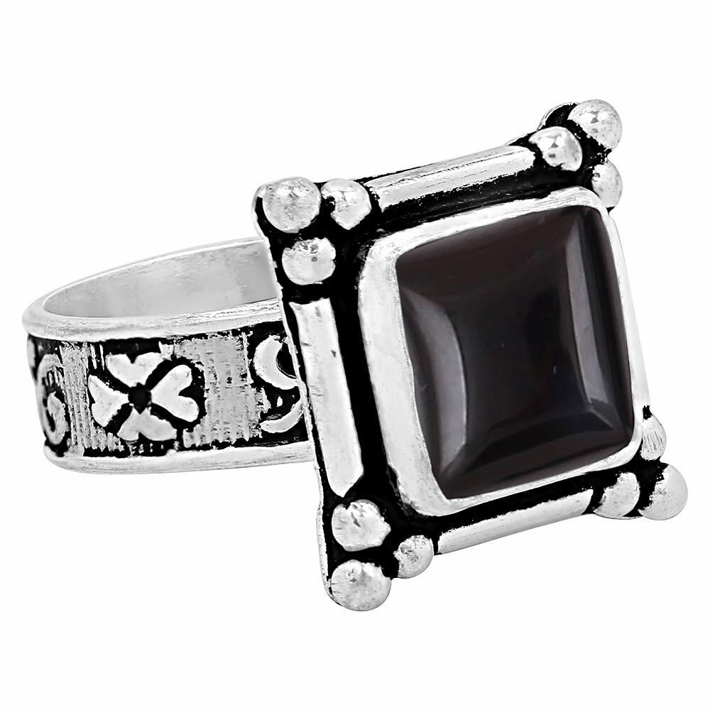 Natural Black Onyx 925 Silver Plated Ring Black Stone Size 5