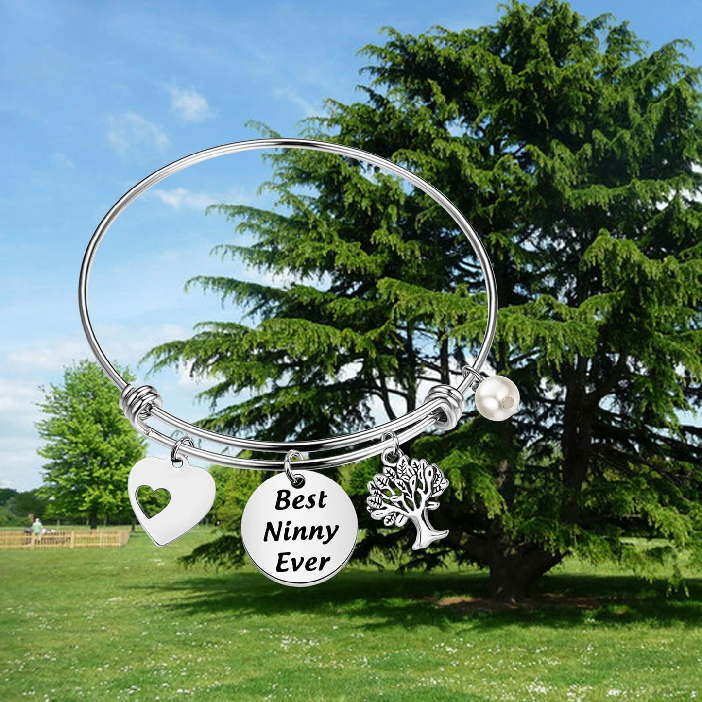 FEELMEM Best Ninny Ever Family Tree Bracelet Stainless Steel Box Chain