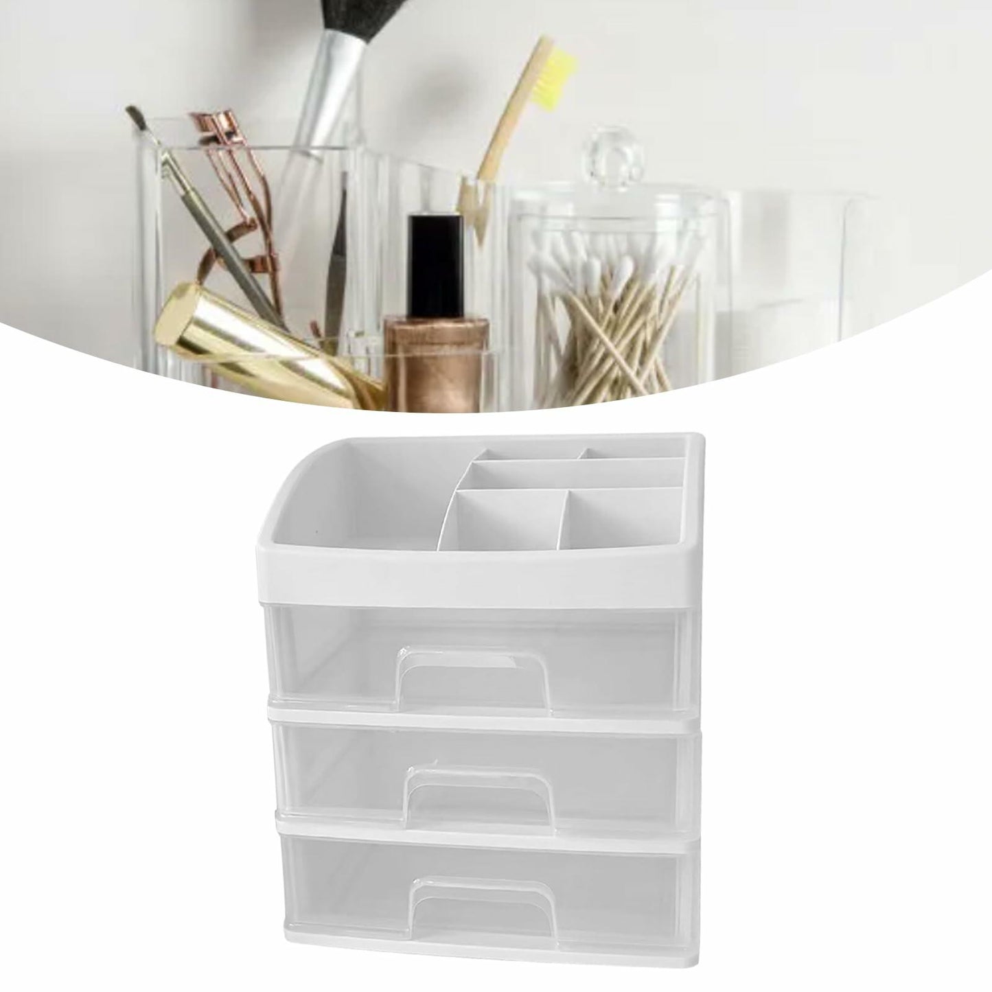 [Like New] JDEFARF Clear Desktop Storage Organizer 3 Drawers Transparent Makeup Box
