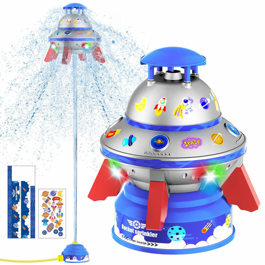 COCASES UFO Water Sprinkler Toy w/ Light Outdoor Summer Fun for Kids