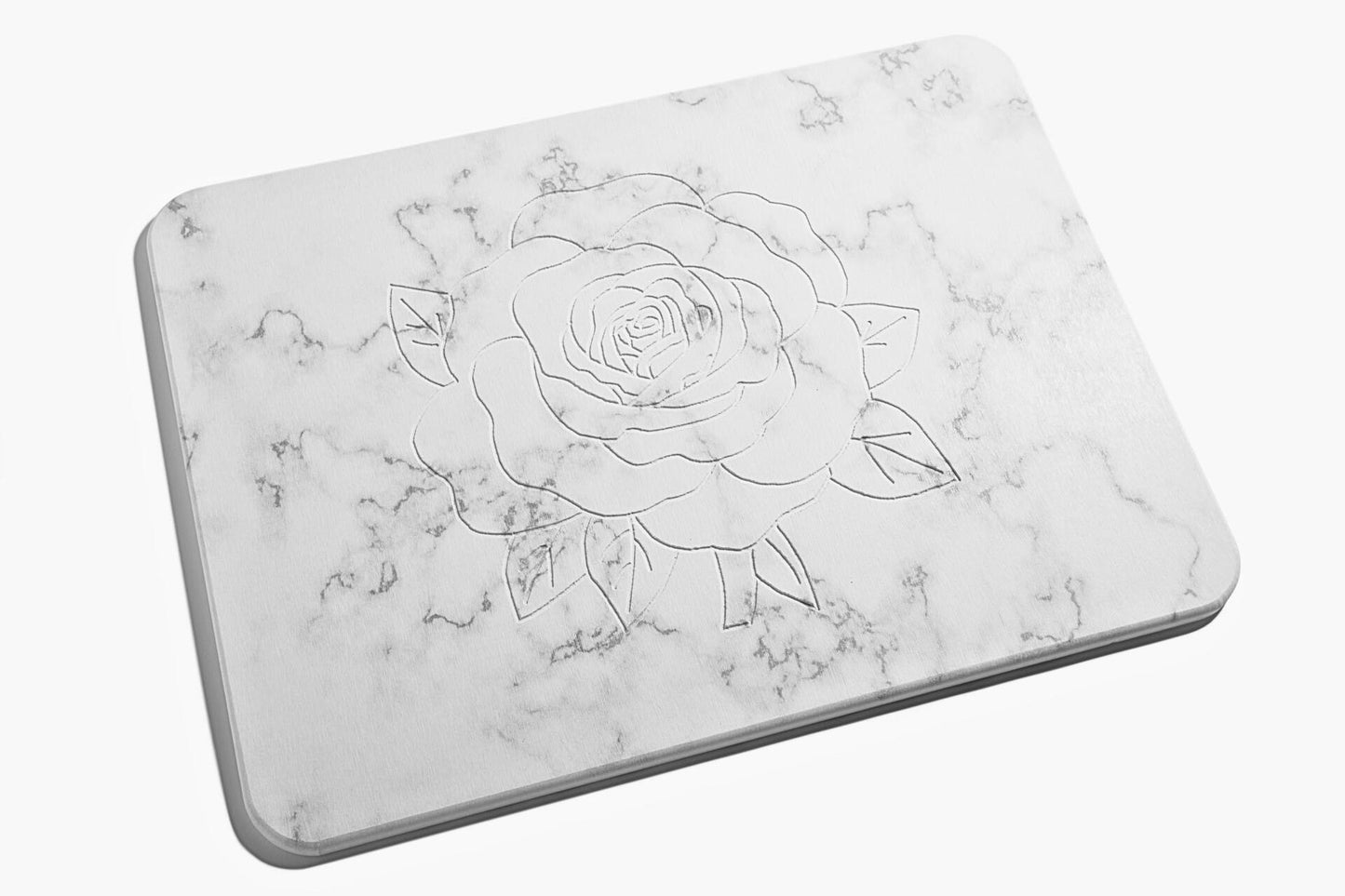 Stranor Engraved Rose Stone Drying Mat Floral 15.7x11.8 Ivory