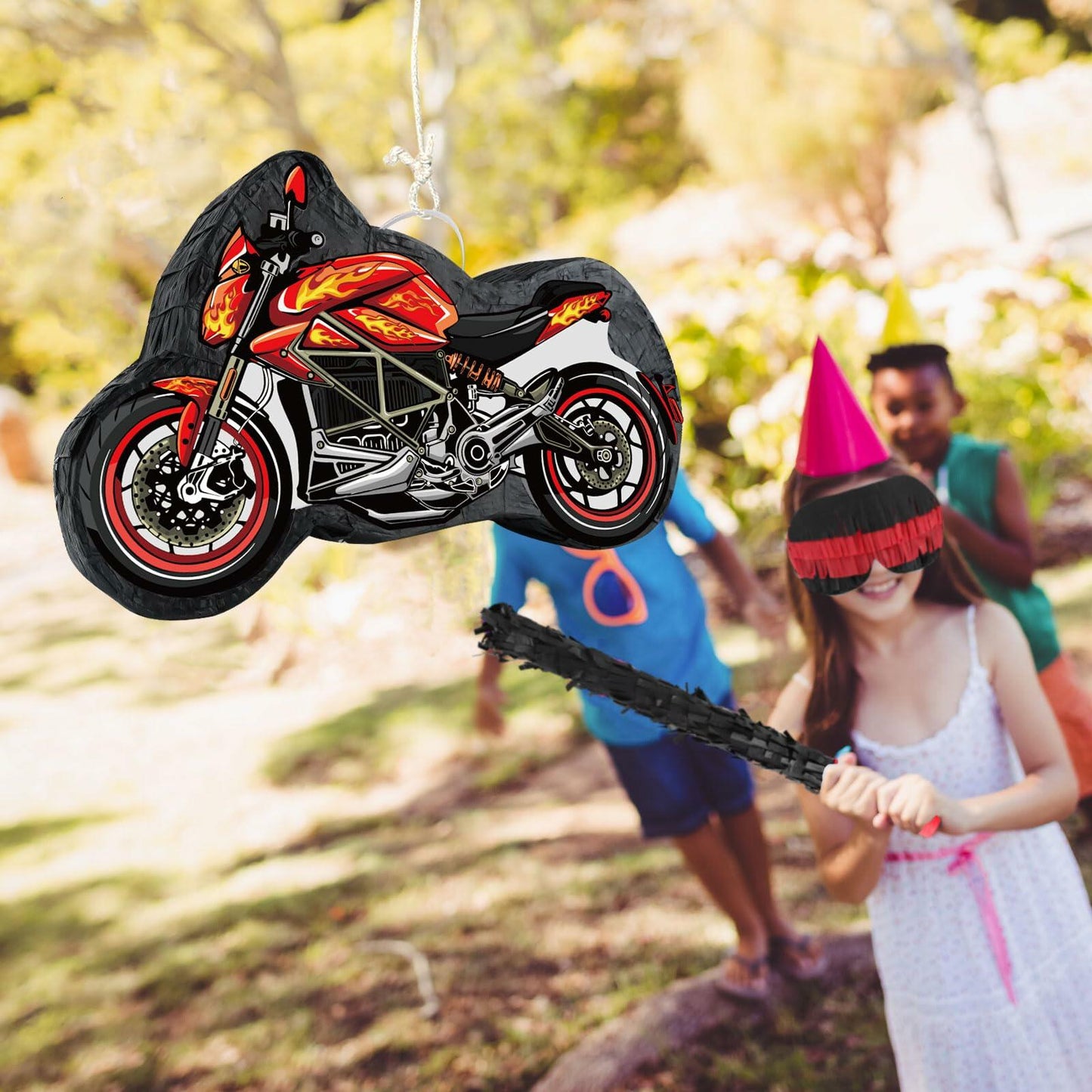 Atiloy Motorcycle Pinata with Stick & Hanging Loop Red Birthday Party