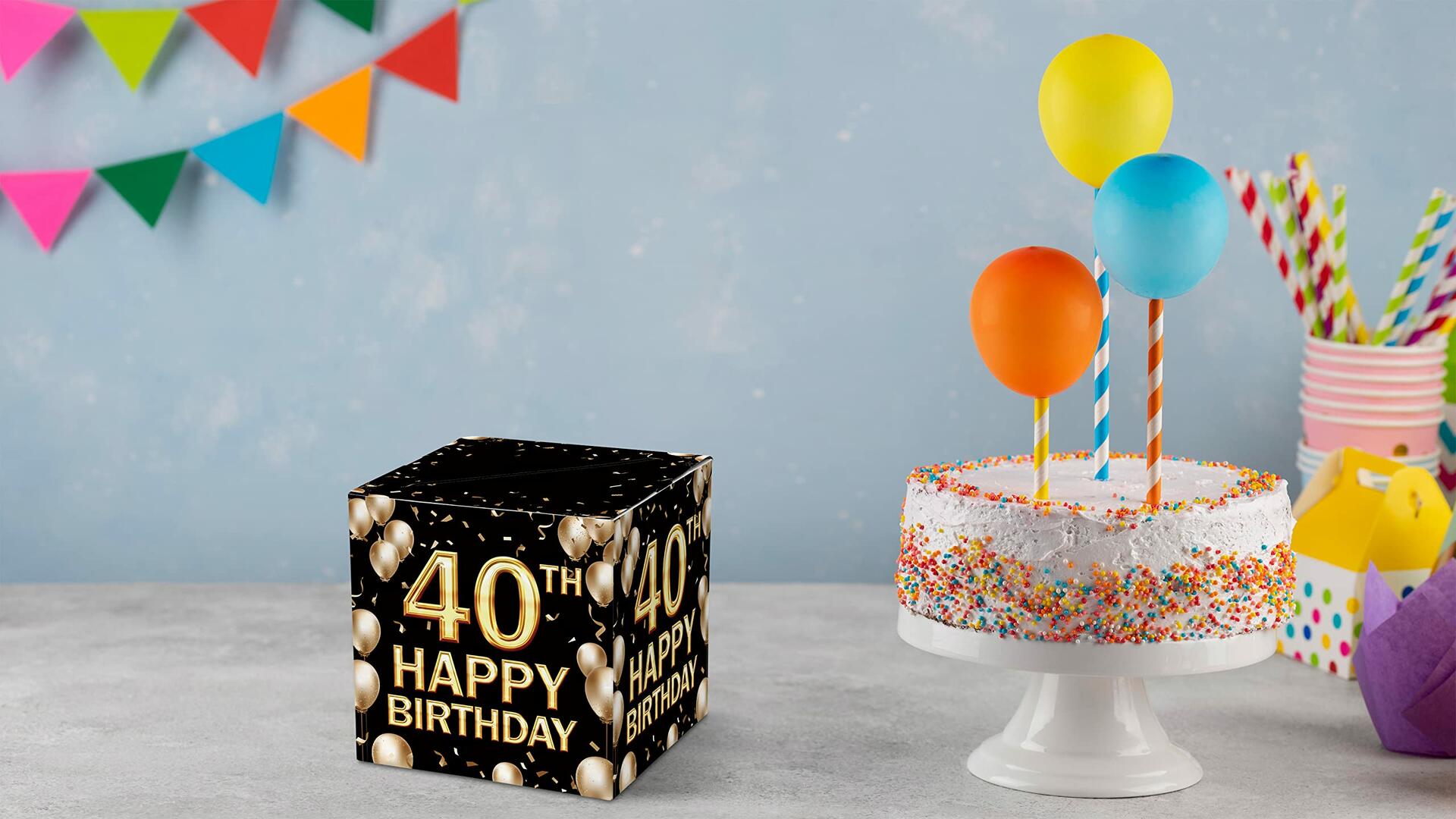 Keydaat 40th Birthday Card Box Black Gold Party Supplies Money Box 1 PC