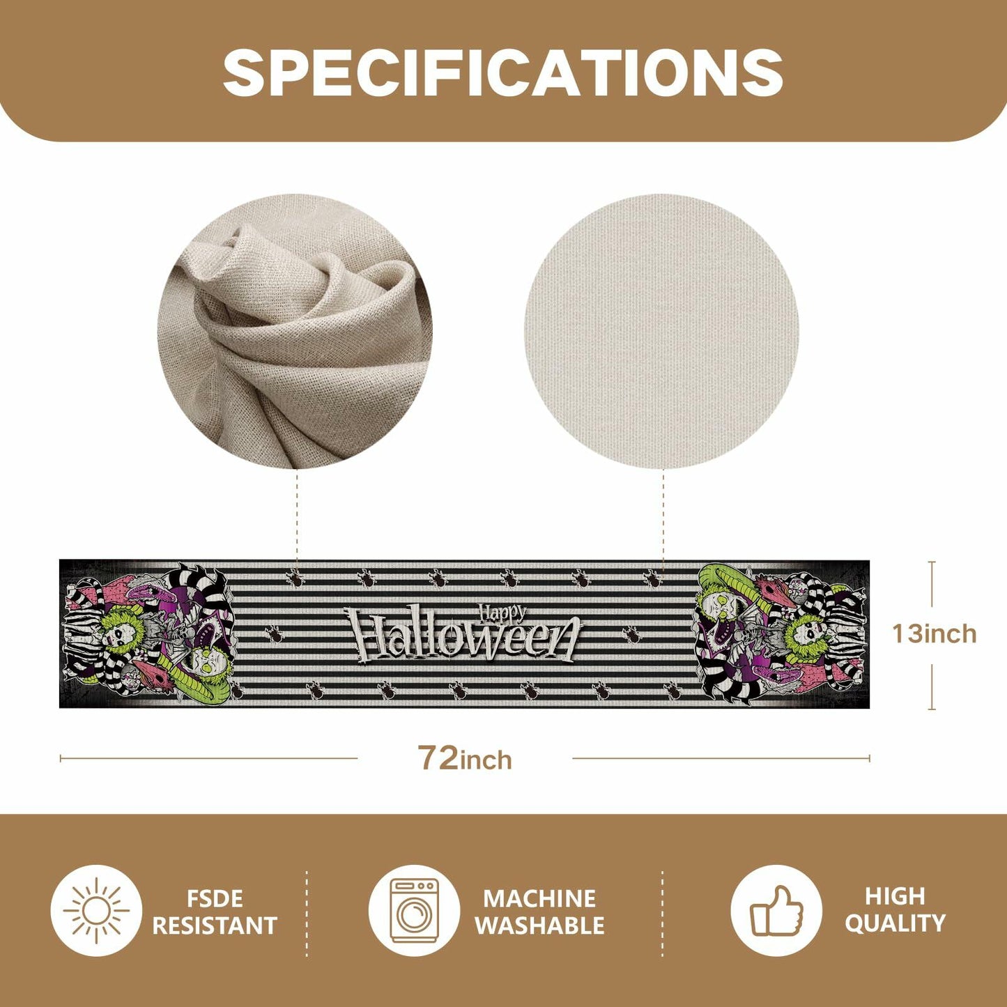 Halloween Table Runner Black Seasonal Party Decor 13x72 Inch