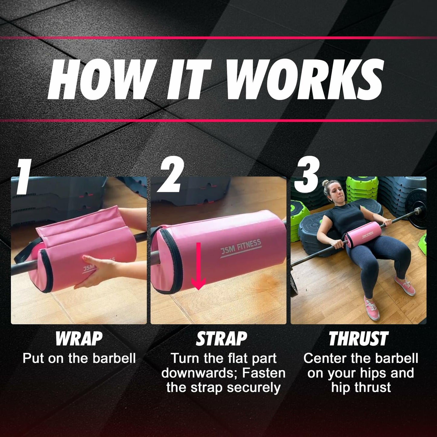 JSM FITNESS Hip Thrust Barbell Pad Extra Thick Bar Cushion Black