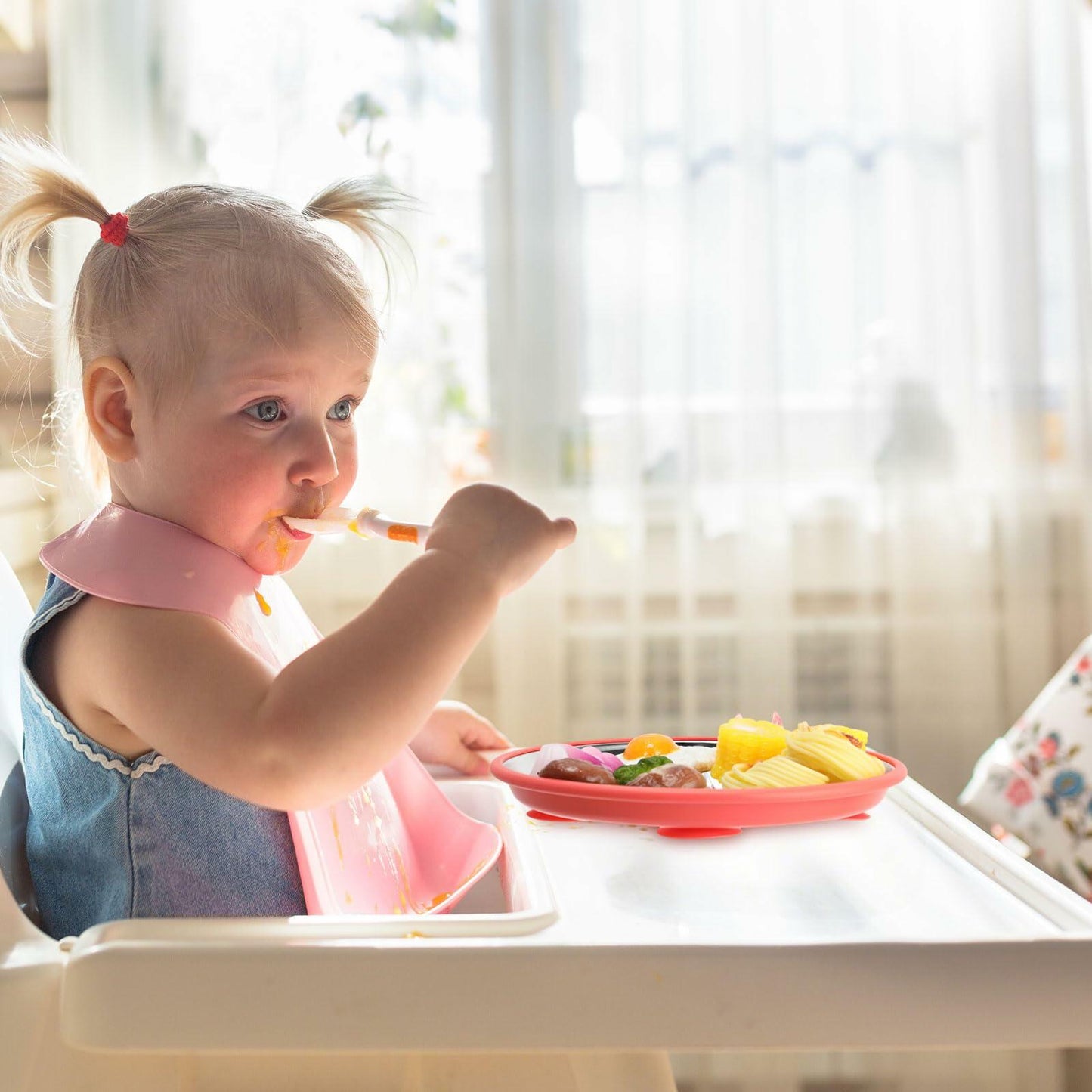 Honeydak 4Pcs Stainless Steel Toddler Plates 9" Divided Silicone Suction Morandi